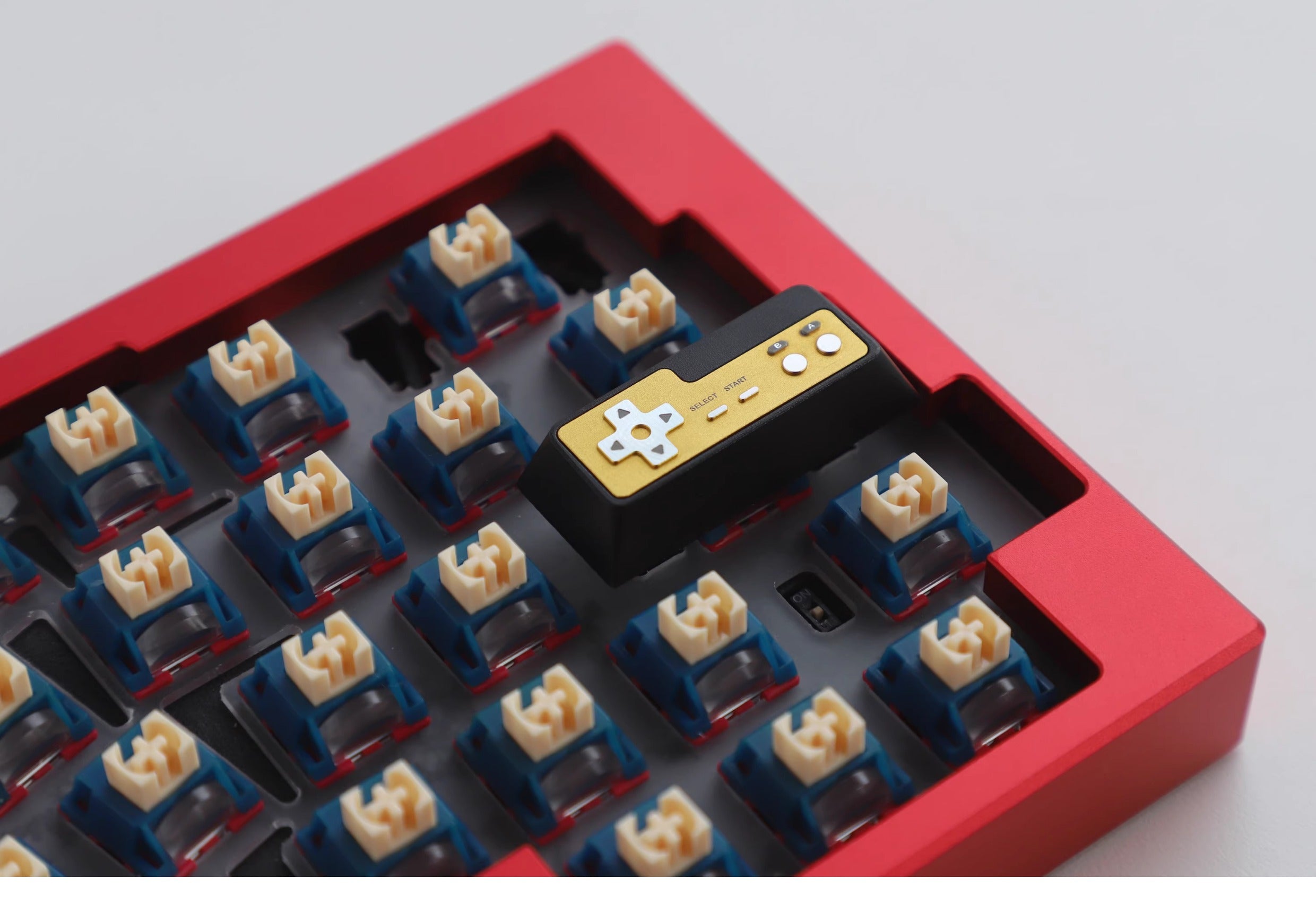 Metal die-cast, 2.25U red and white FC game console controller, mechanical keyboard cap, anodized metal keycap