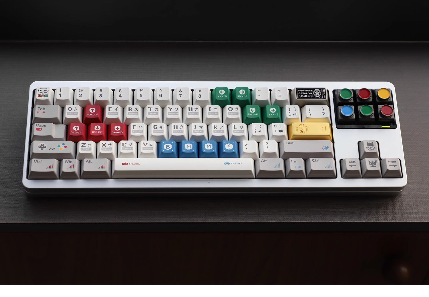 4-color buttons, personalized keycaps for traffic and green light buttons, metal material keycaps for buttons.