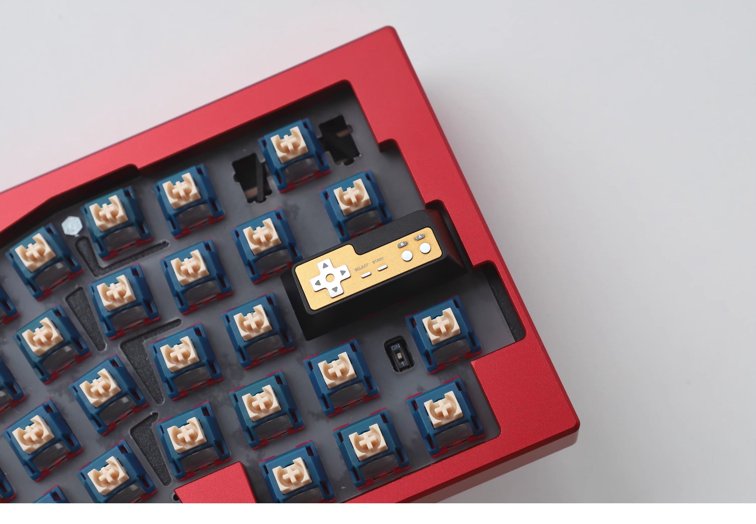 Metal die-cast, 2.25U red and white FC game console controller, mechanical keyboard cap, anodized metal keycap