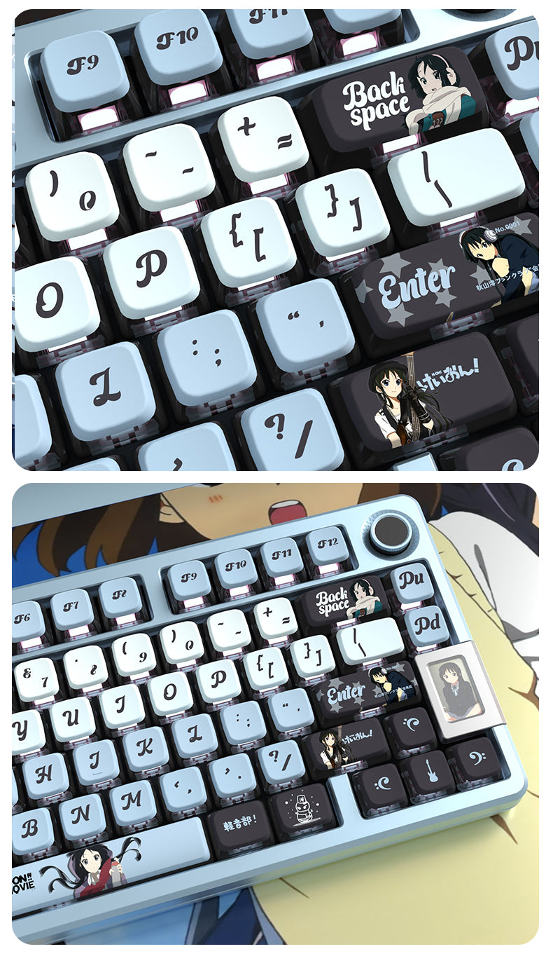 K-ON! Theme: Akiyama Mio Blue Personalized Keycap Set with Original Factory Translucent PBT Thermal Sublimation Process for Side Carving