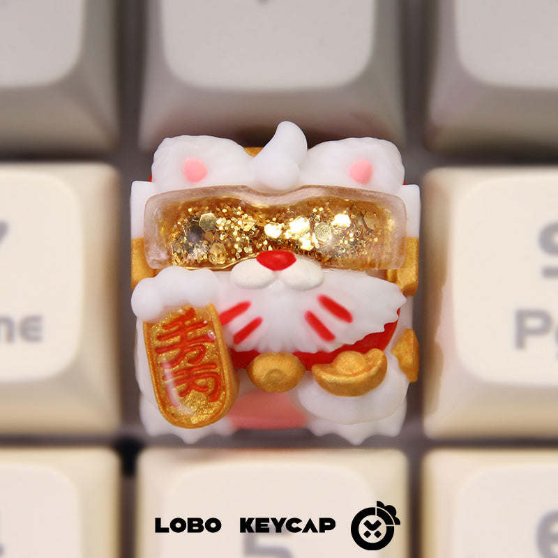 Lucky Cat, Multi colored resin one-piece molded personalized keycaps, handmade art keycaps, creative keycaps