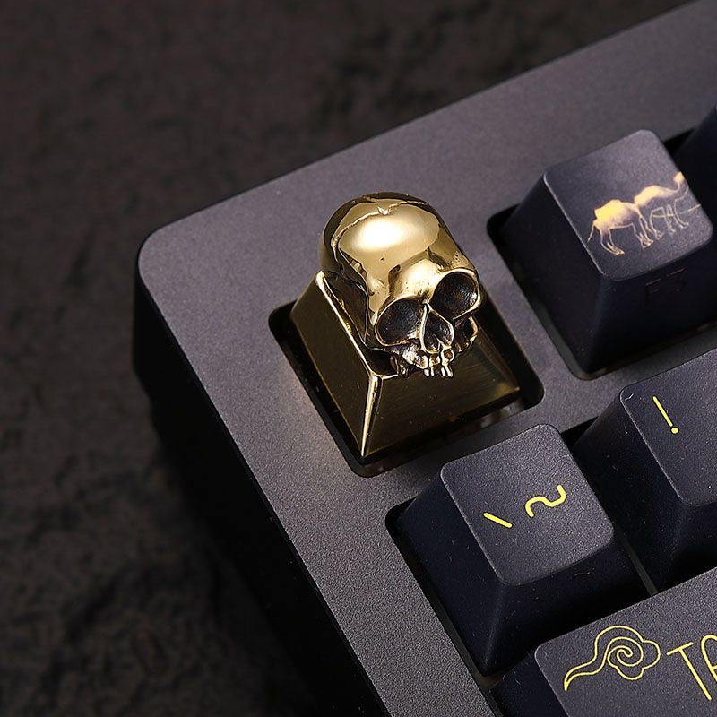 Pure copper skull, unique and niche metal keycaps, metal decorative keycaps, mechanical keyboard art keycaps