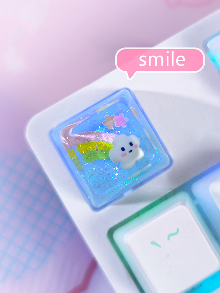 Smiling clouds, resin drip keycaps, personalized keycaps, decorative keycaps