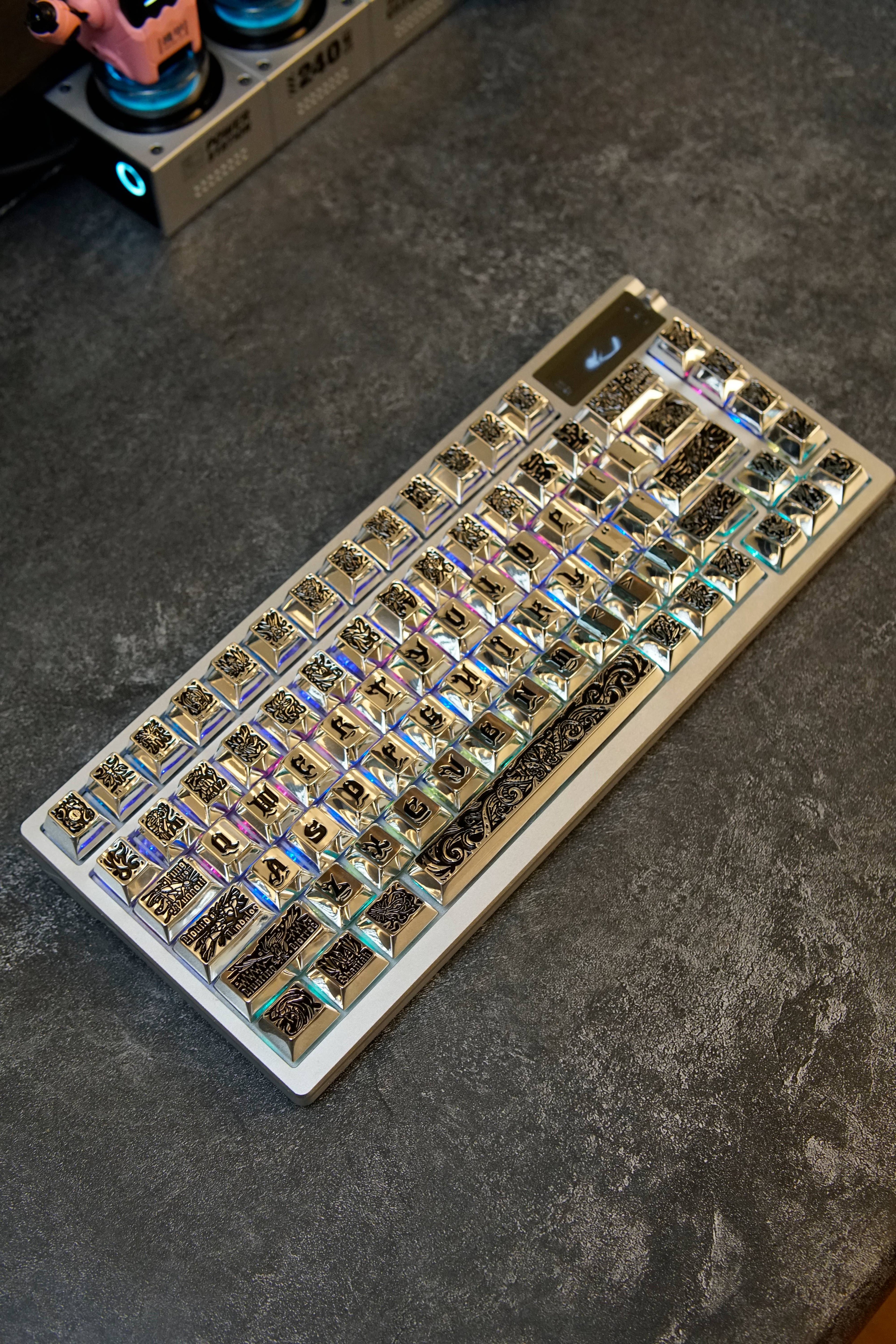 Ancient God theme, metal keycap set, peripheral personalized keycap set(Silver version)