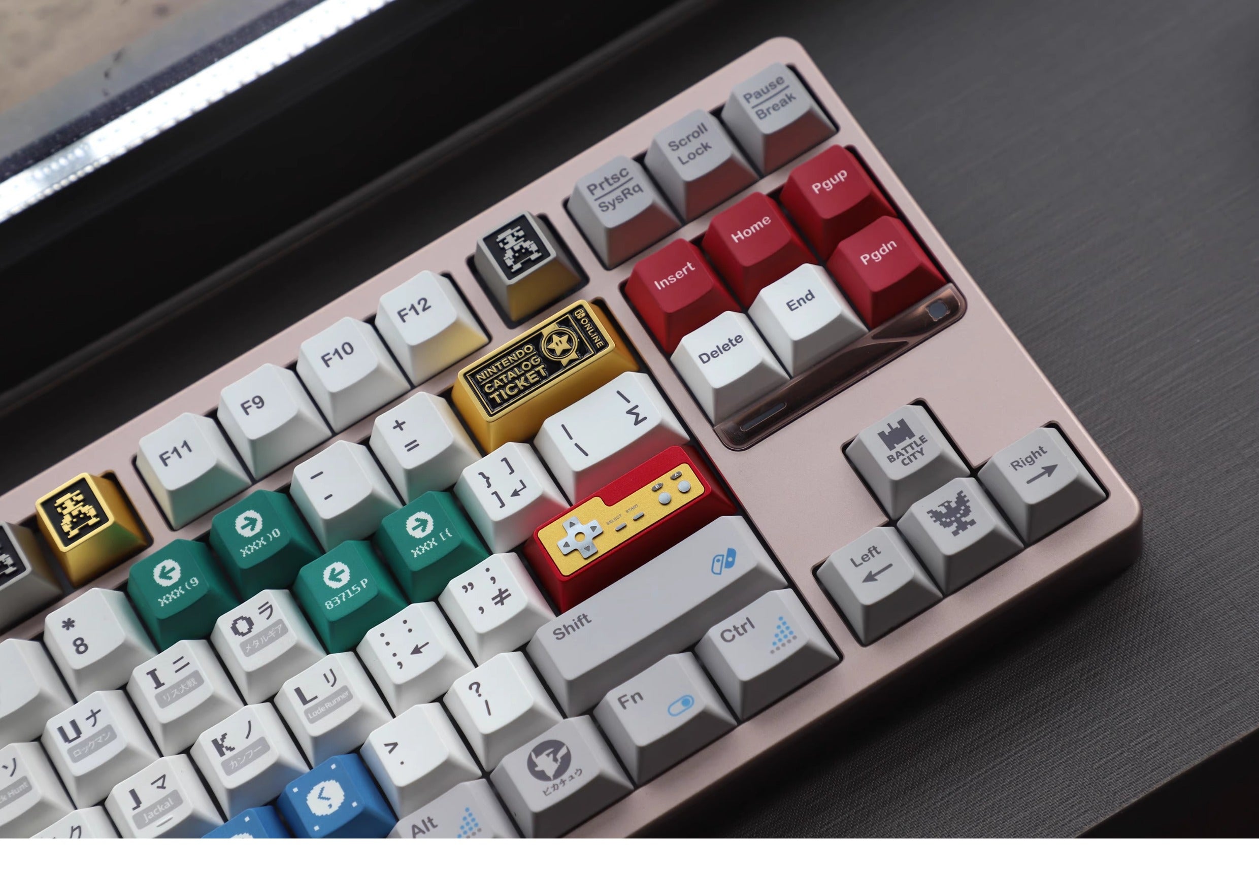 Metal die-cast, 2.25U red and white FC game console controller, mechanical keyboard cap, anodized metal keycap