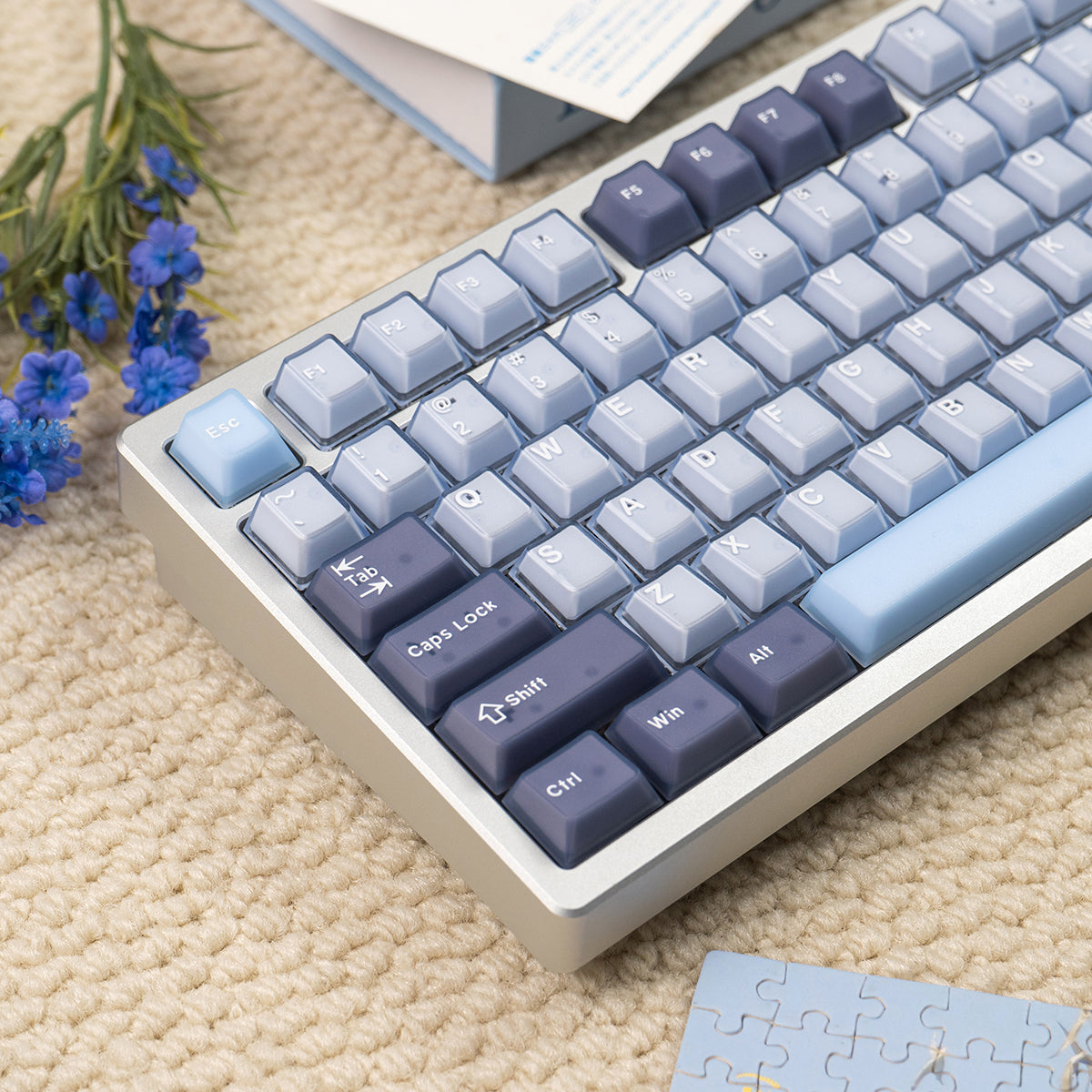 Blue coconut bubble semi transparent mechanical keyboard keycap complete set PBT+PC transparent factory height