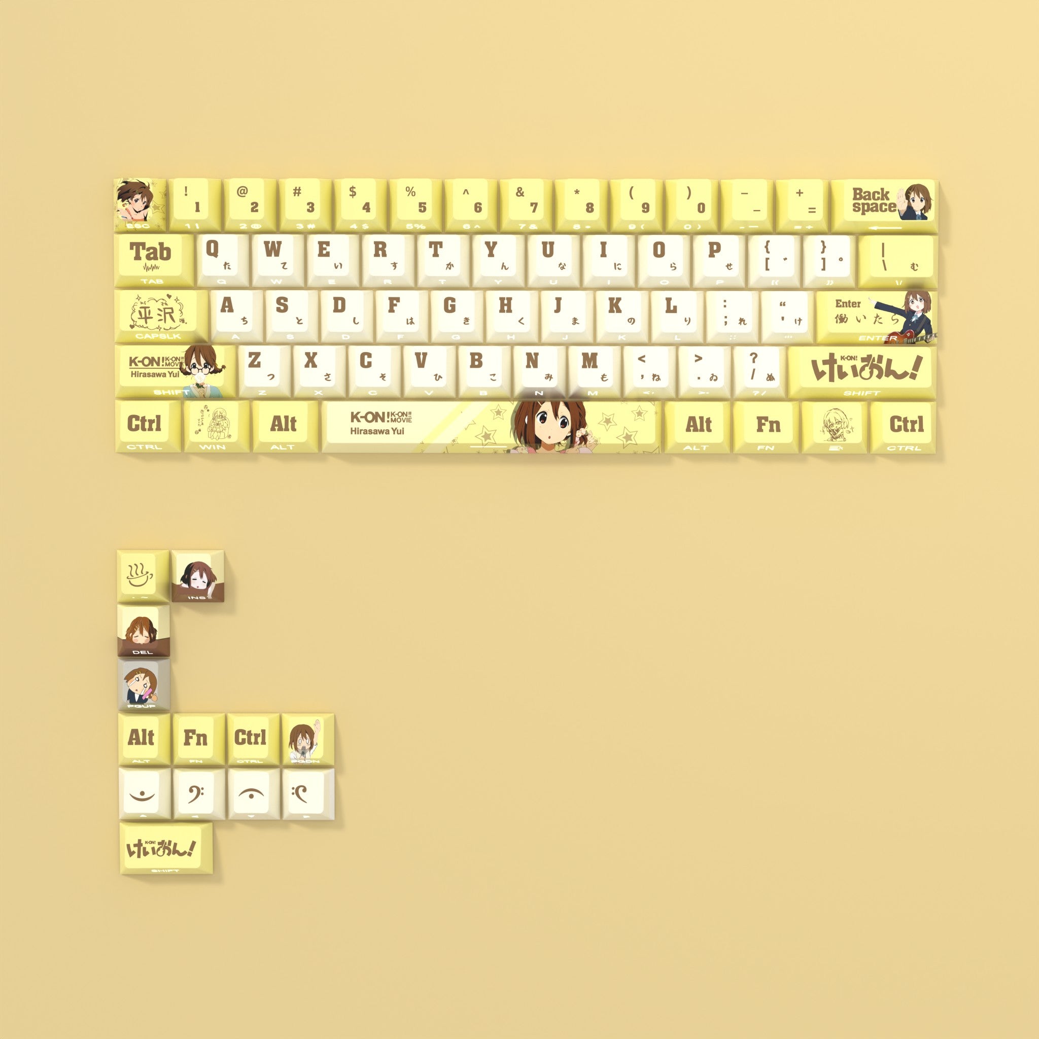 K-On! , Hirasawa Yui Theme Side Carving Original Transparent Keycap Small Set PBT Heat Sublimation Original Height Keycap Set