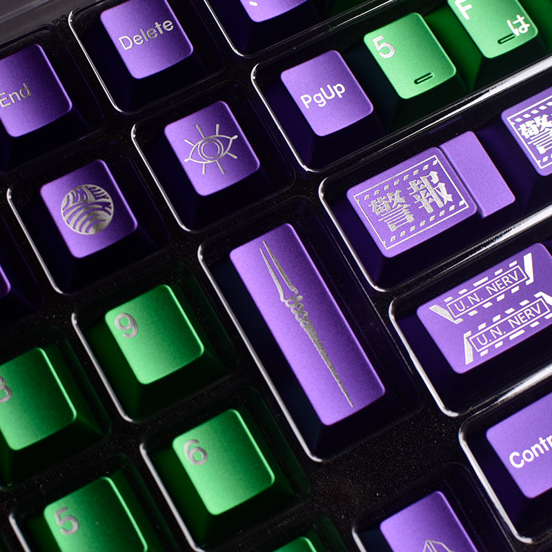Aluminum alloy EVA metal keycap set, EVANGELION-01 color scheme, cultural and creative products related to anime and games, personalized keycap set.