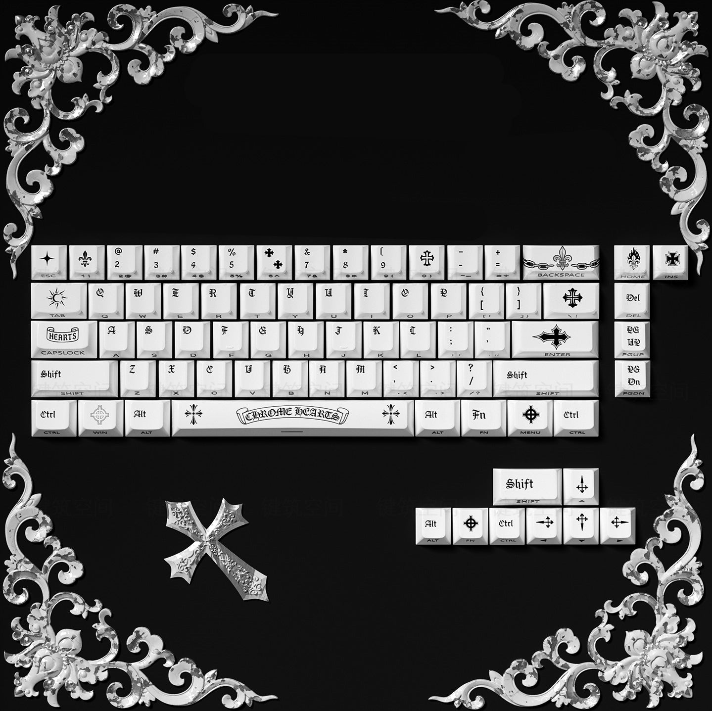 Chrome Hearts themed keycaps with side engraved translucent original height PBT mechanical keyboard set keycaps