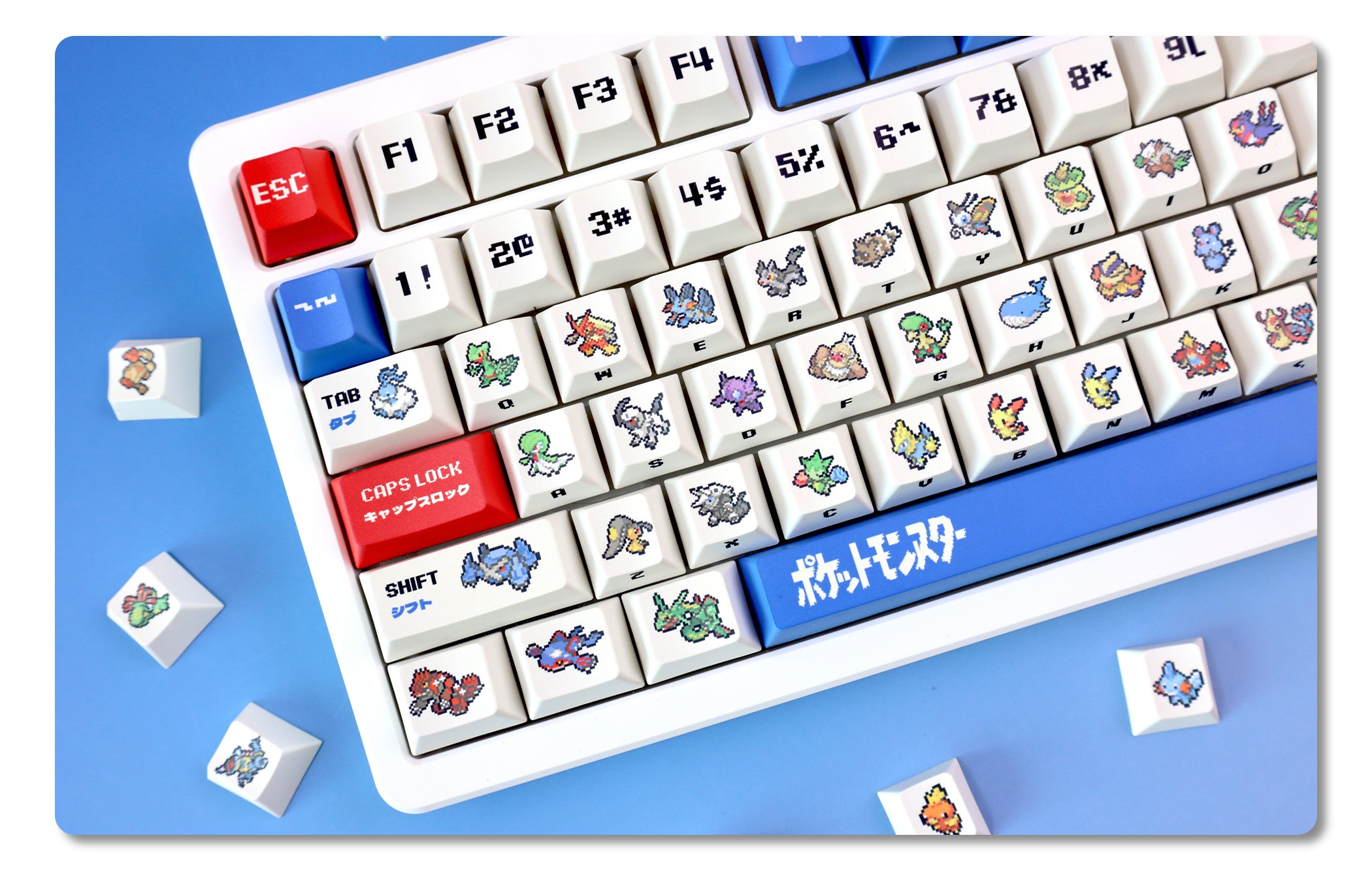Pok é mon Theme Set Personalized Keycaps, Cute Pixel Style Mechanical Keyboard Cap PBT Five sided Heat Sublimation Original Factory Height