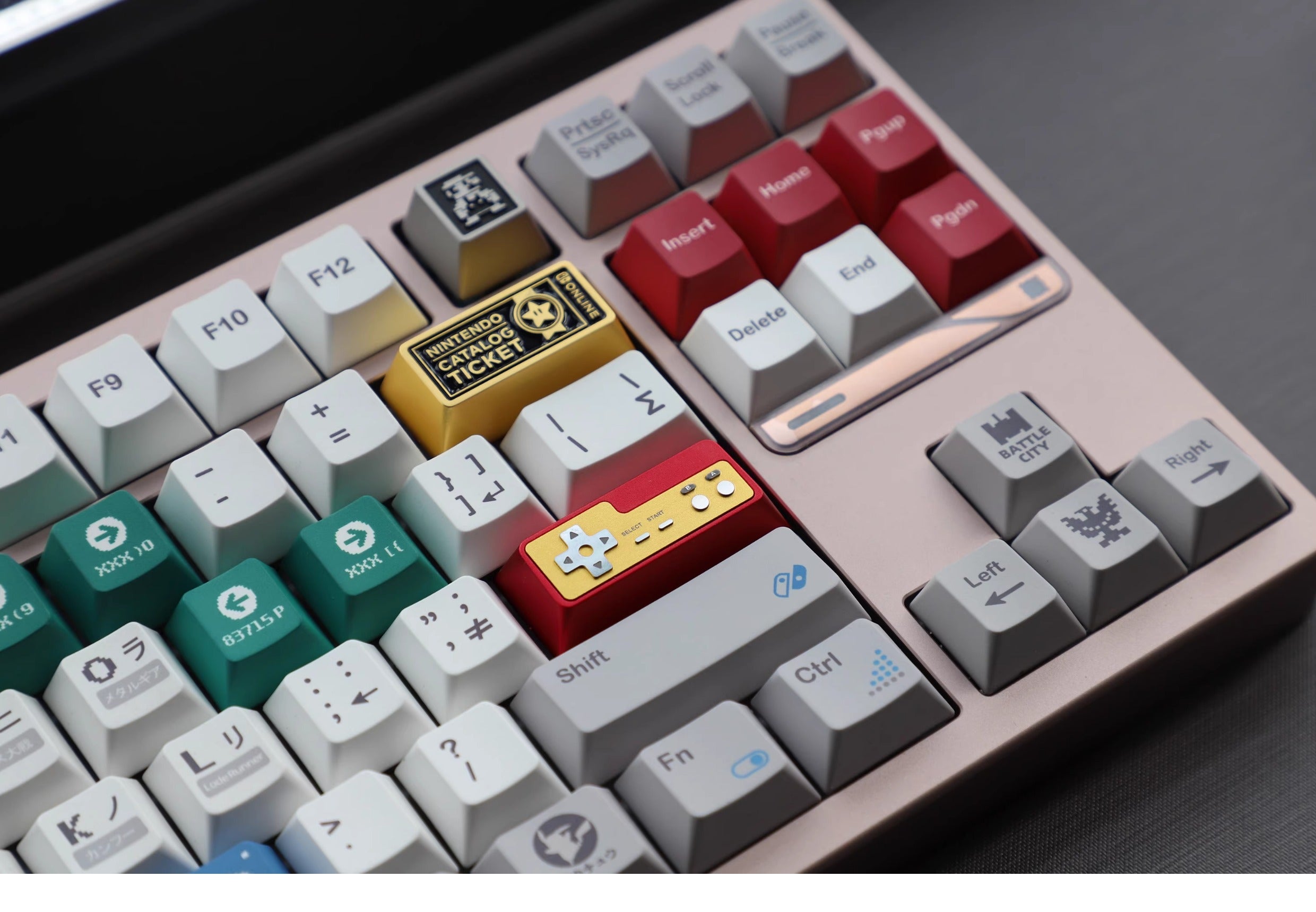 Metal die-cast, 2.25U red and white FC game console controller, mechanical keyboard cap, anodized metal keycap