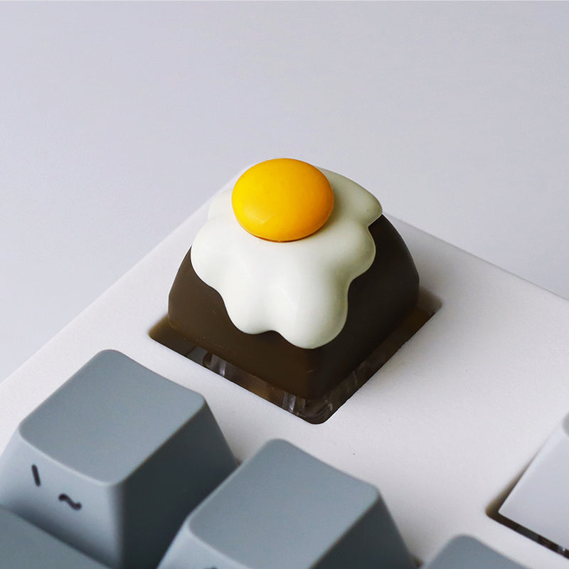 Fried egg shaped personalized keycaps, resin artistic creative keycaps, mechanical keyboard decorative keycaps.