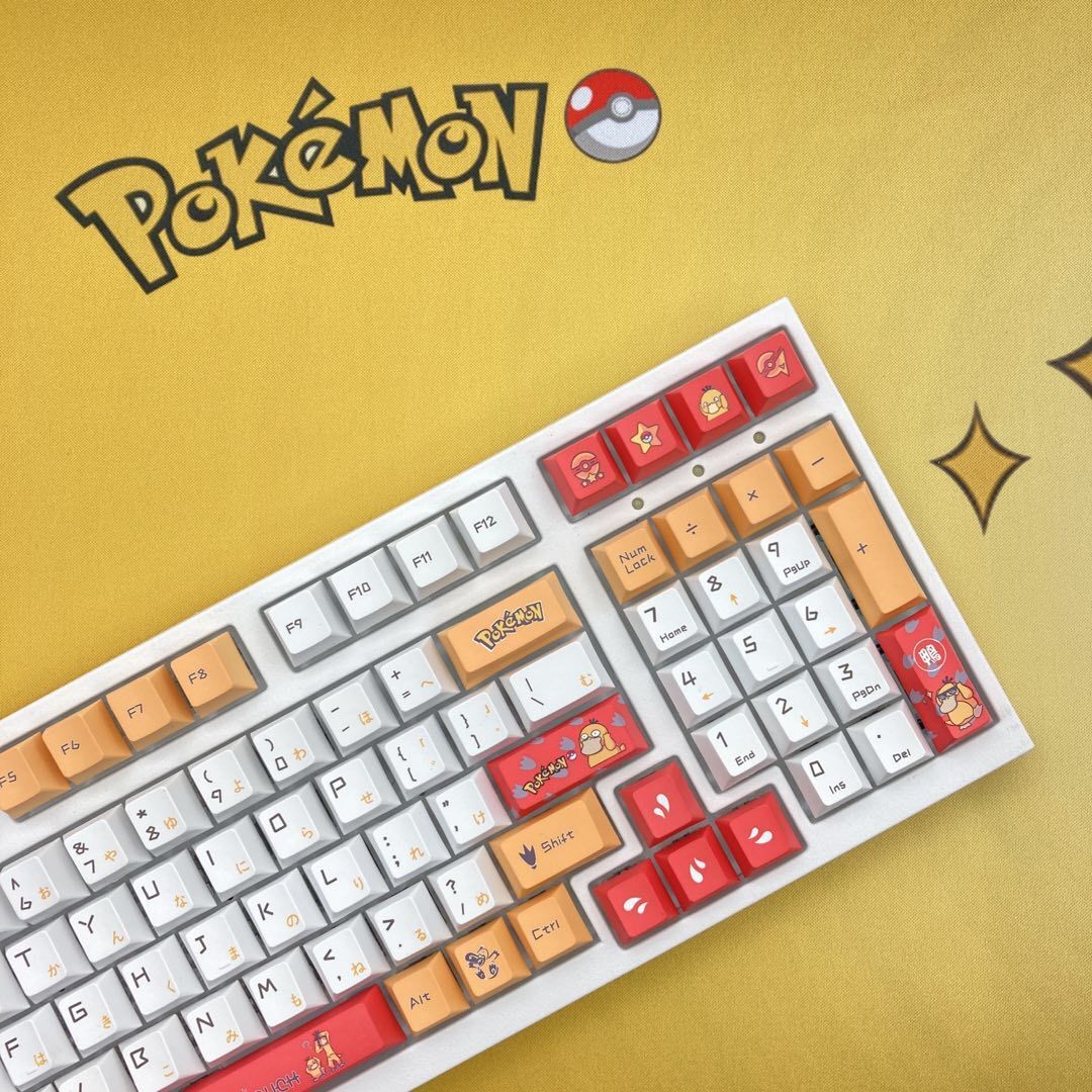 Pok é mon Psyduck Theme, PBT Material Five sided Heat Sublimation, Anime Game Series Personalized Set, Decorative Keycaps