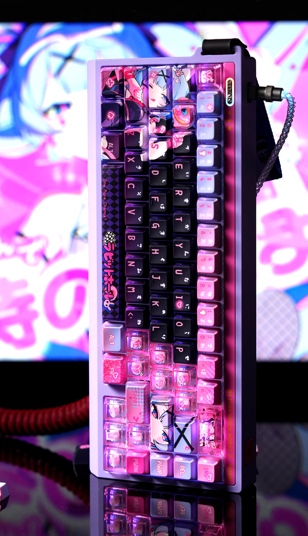 Rabbit Hole themed keycap pbt+PC sublimation technology side transparent personalized keycap set, anime game music themed decorative keycaps