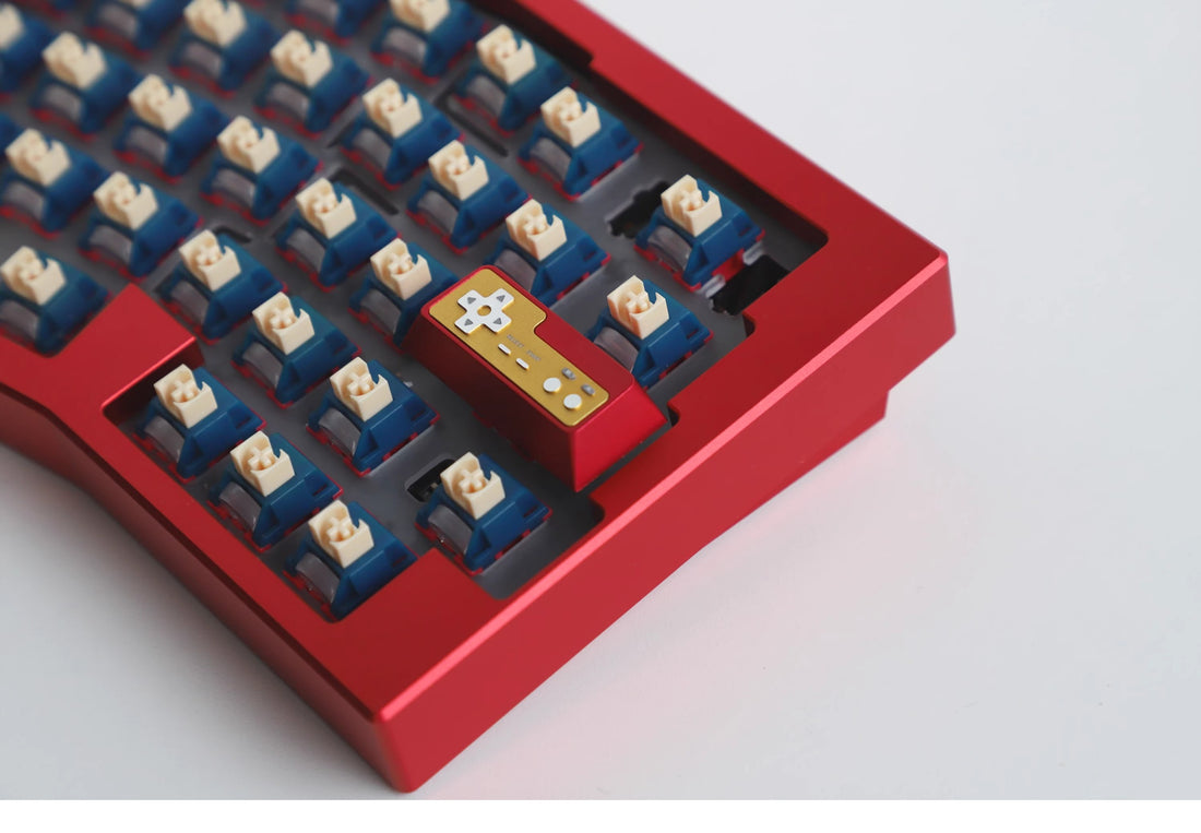 Metal die-cast, 2.25U red and white FC game console controller, mechanical keyboard cap, anodized metal keycap