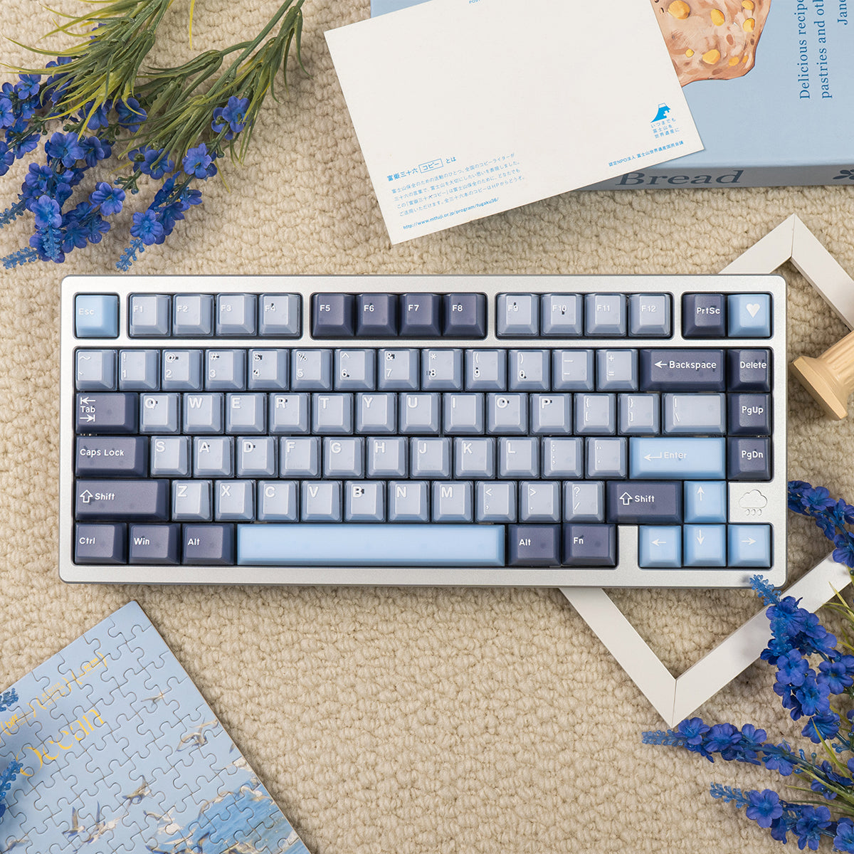 Blue coconut bubble semi transparent mechanical keyboard keycap complete set PBT+PC transparent factory height