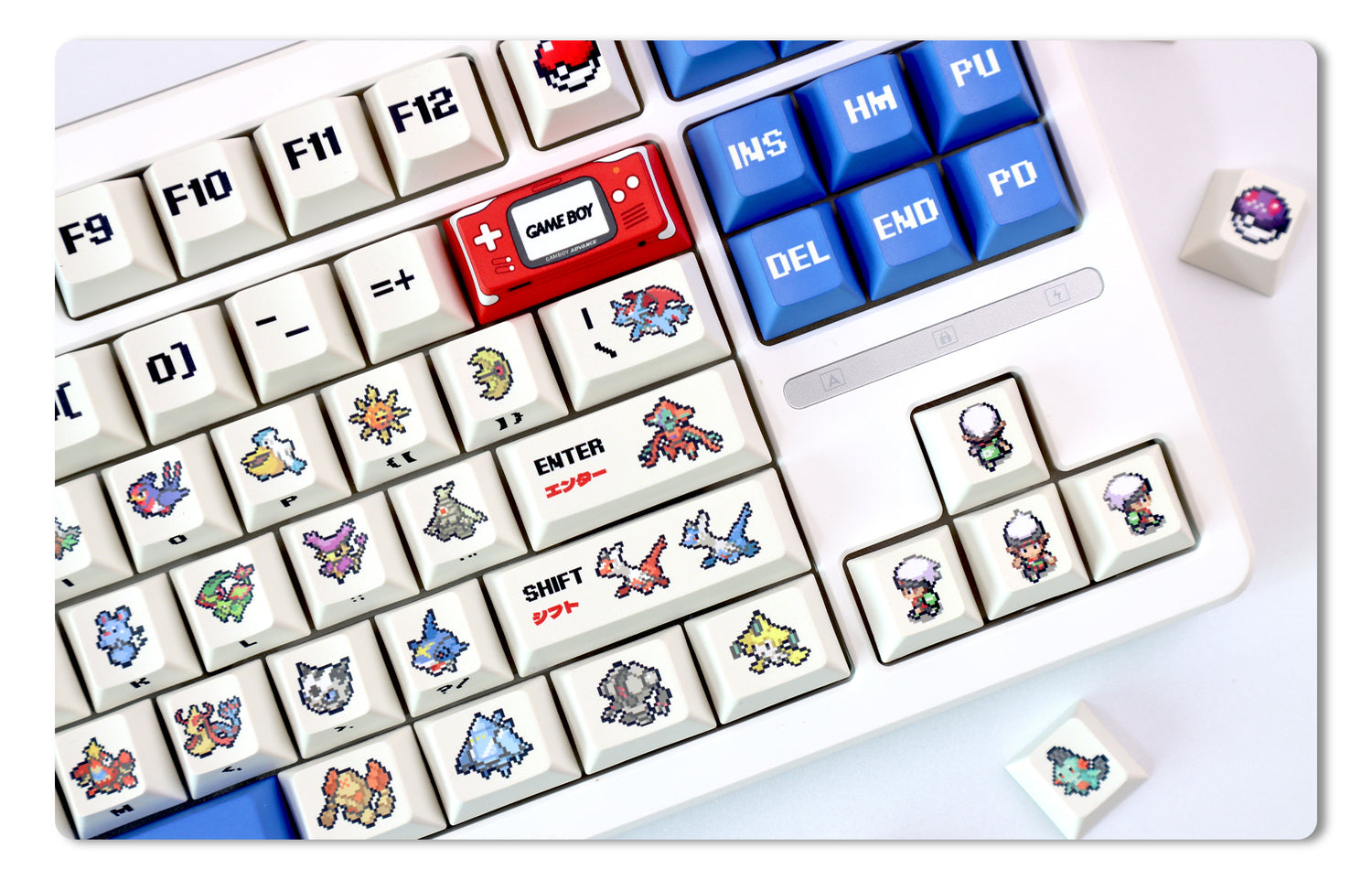 Pok é mon Theme Set Personalized Keycaps, Cute Pixel Style Mechanical Keyboard Cap PBT Five sided Heat Sublimation Original Factory Height