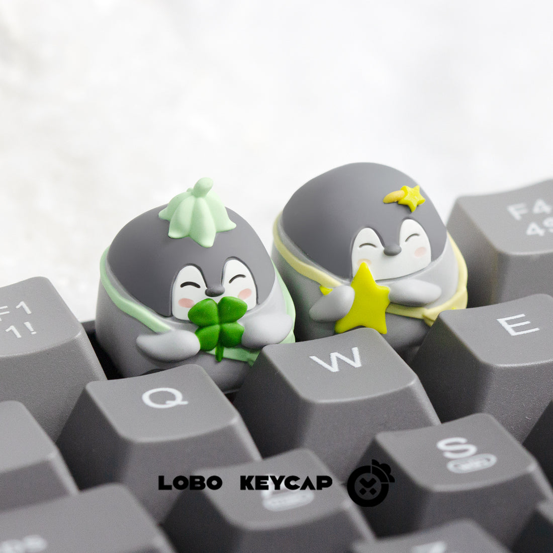 Koopen Chan, Penguin Baby, Multi colored resin molded personalized keycaps, Anime Cute Styling Craftsman Art Keycaps