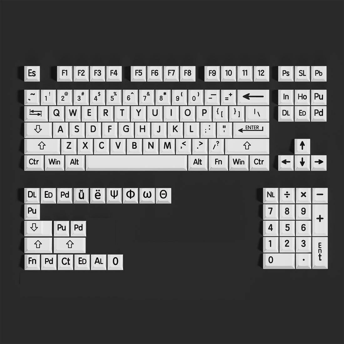 Minimalist black large letter factory height pbt material set with personalized keycaps
