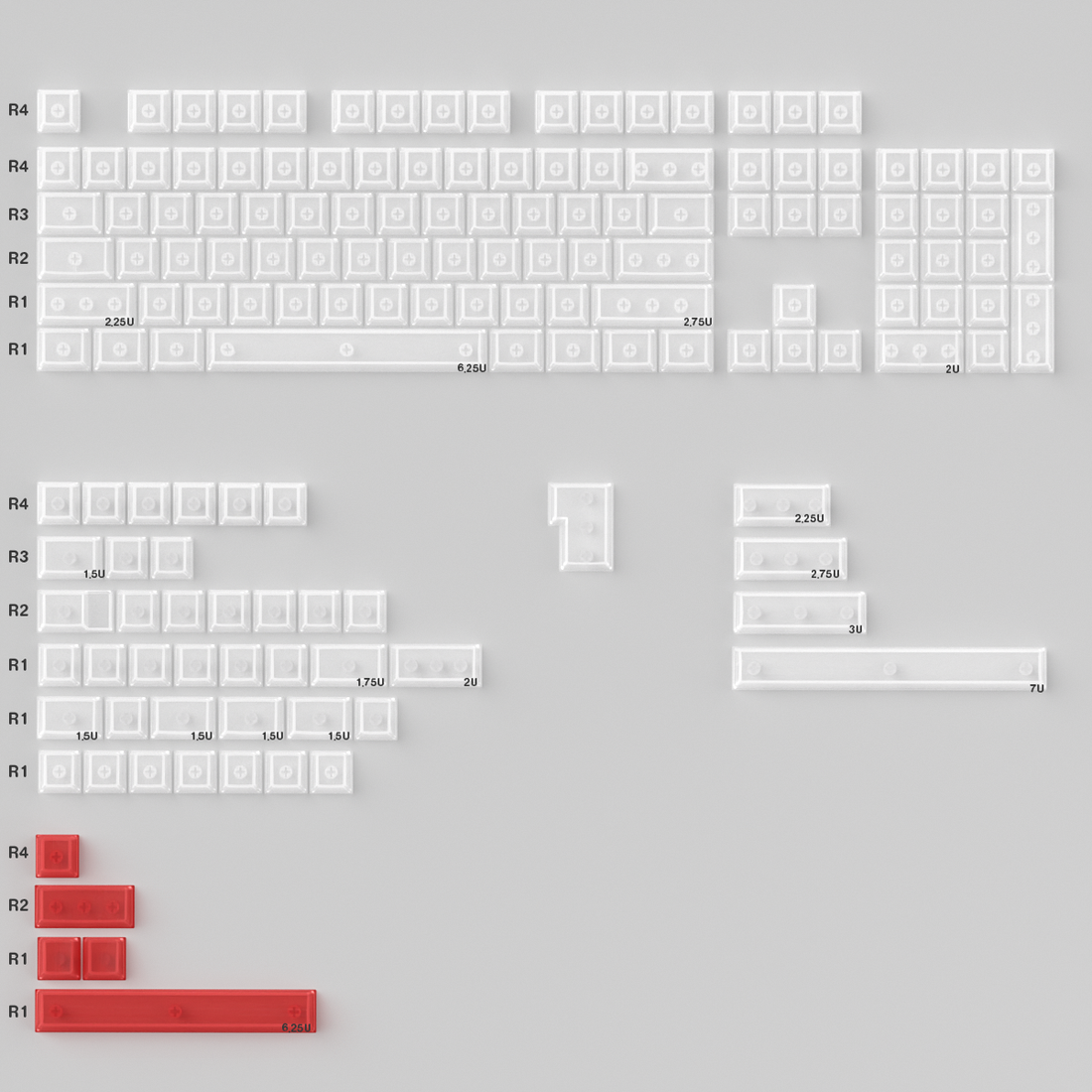 Working early and returning late series, transparent PC material UV transfer printing factory high color transparent keycap set