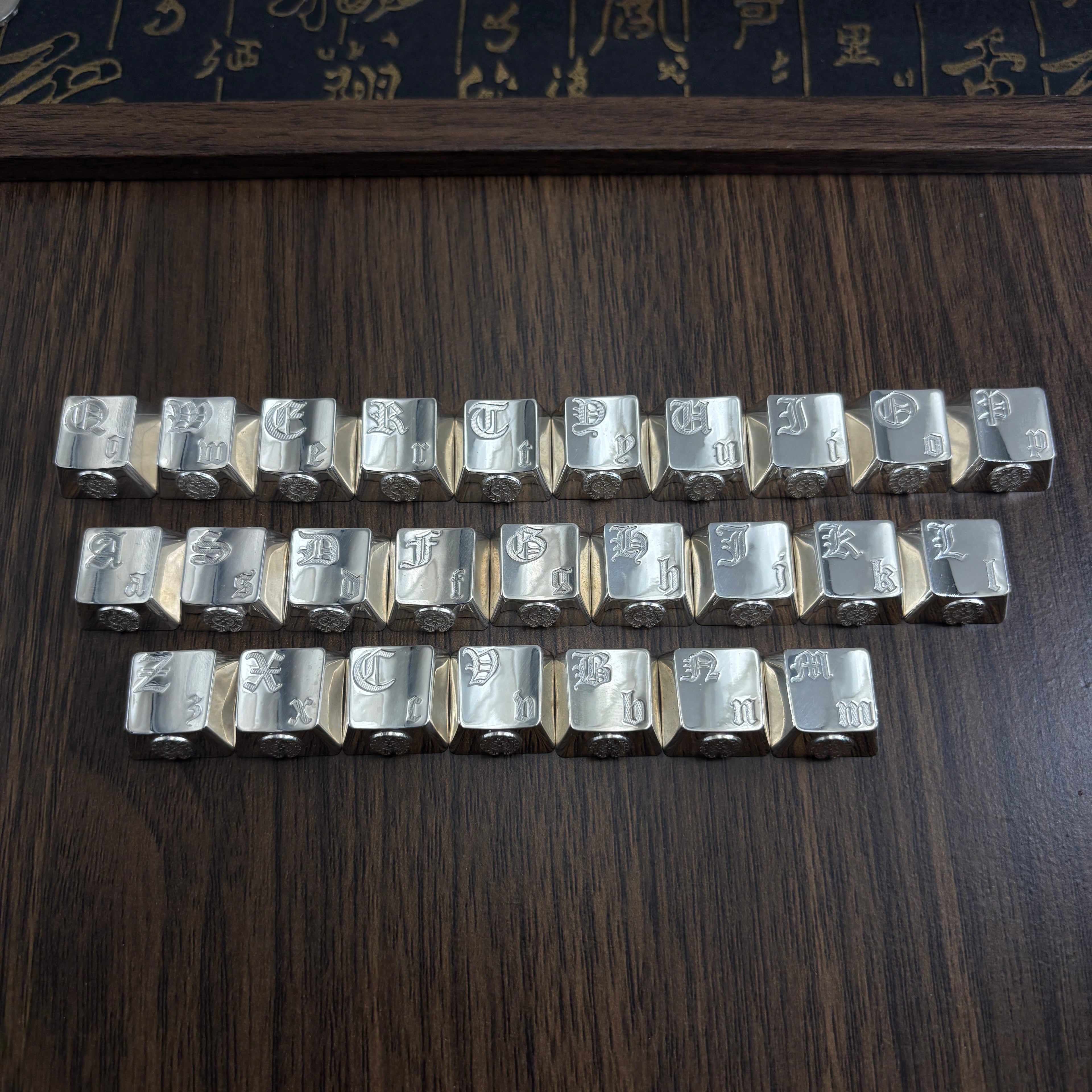 Chrome Hearts style, full keyboard key positions, 925 sterling silver custom trendy cultural keycaps, fashionable and personalized artistic decorative keycaps.