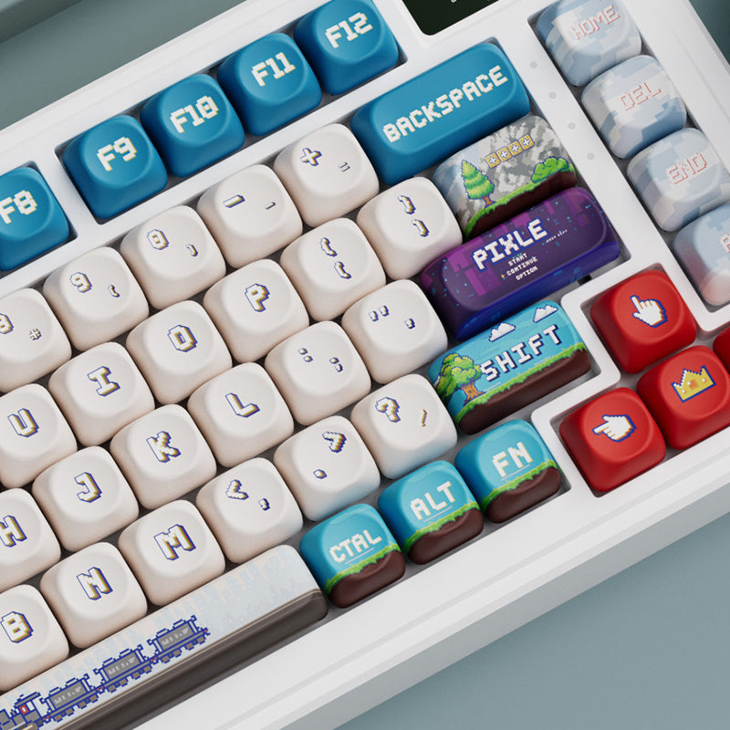 16 bit keycaps, all five sided thermal sublimation small circular pixel machine style mechanical keyboard keycaps