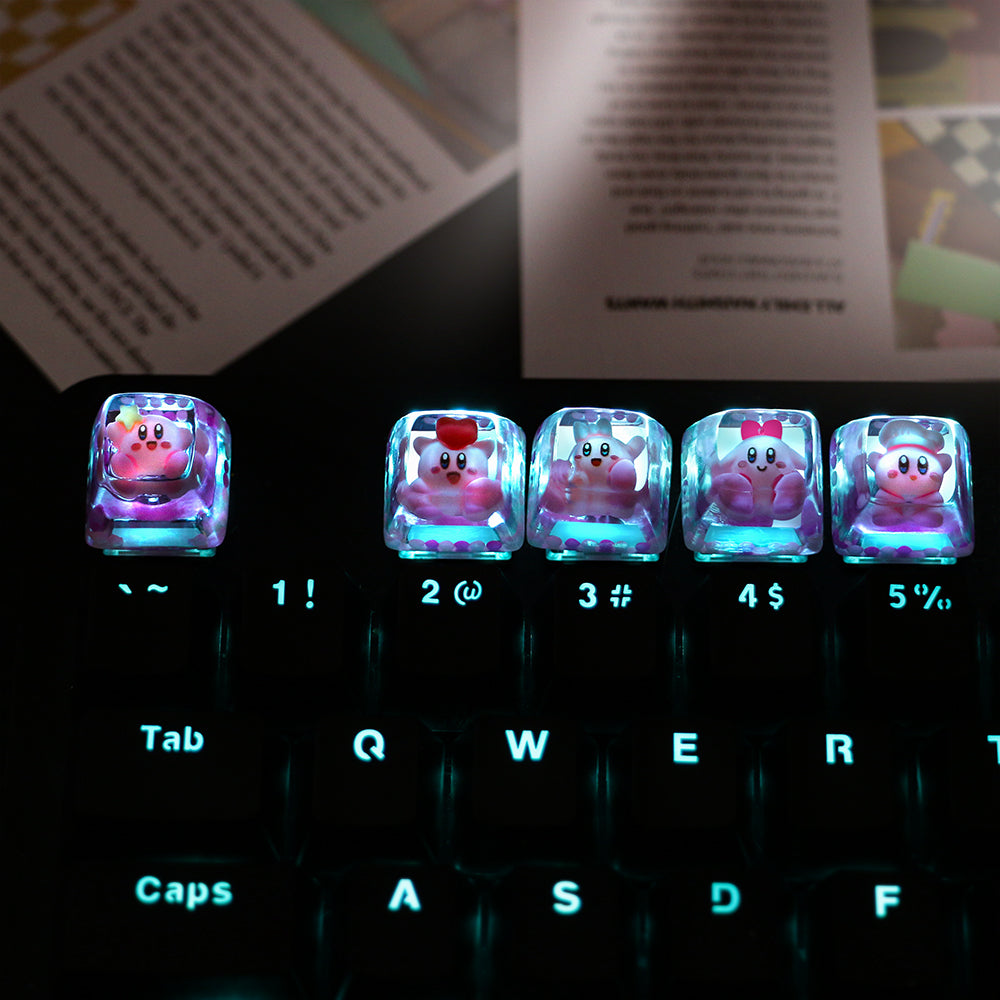 Kirby, Crystal drops of glue material encapsulated resin personalized keycaps, anime, gaming, cultural and creative handmade keycaps