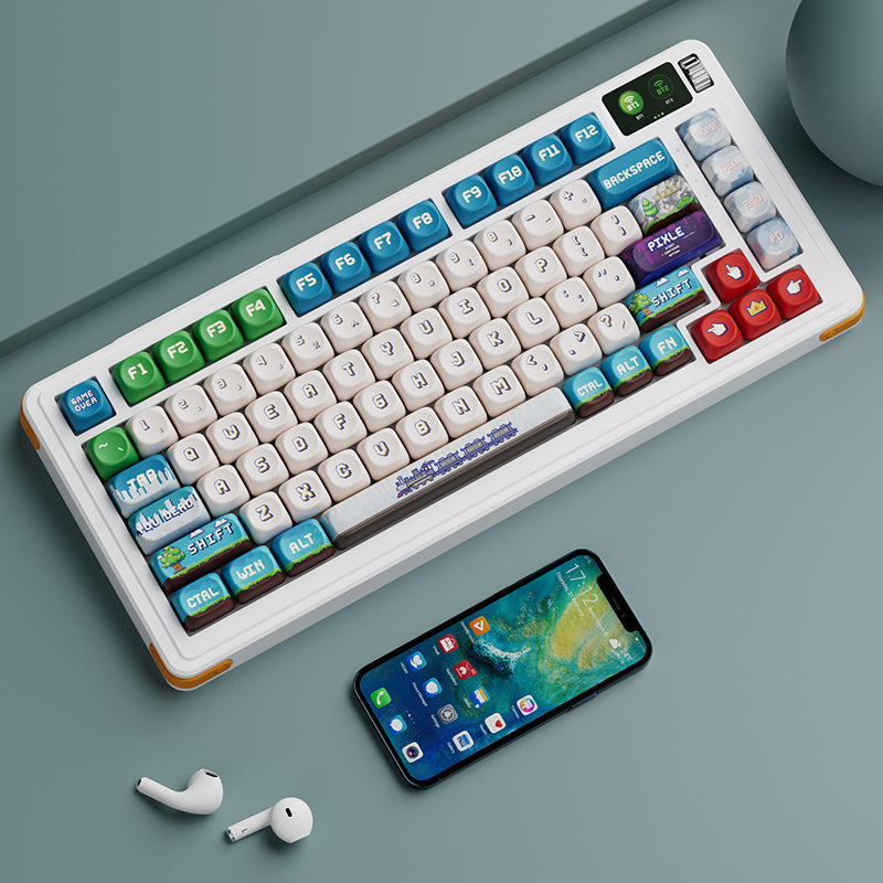 16 bit keycaps, all five sided thermal sublimation small circular pixel machine style mechanical keyboard keycaps