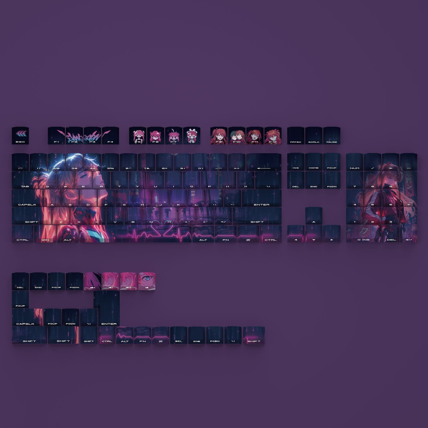 EVA, Asuka Anime Character Keycaps Original Factory Height Side Engraved Transparent Keycaps PBT Side Transparent Personalized Set Keys