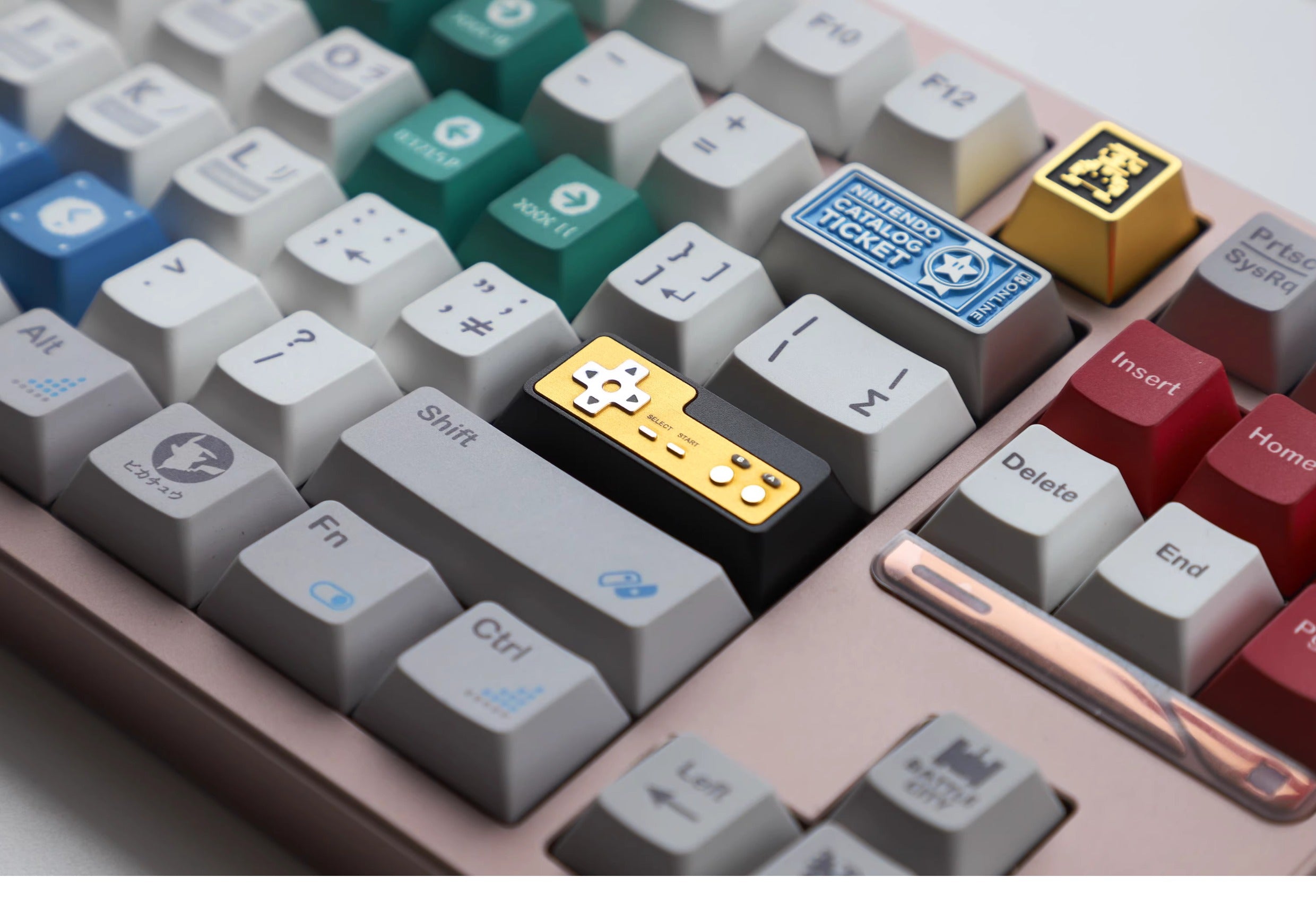 Metal die-cast, 2.25U red and white FC game console controller, mechanical keyboard cap, anodized metal keycap