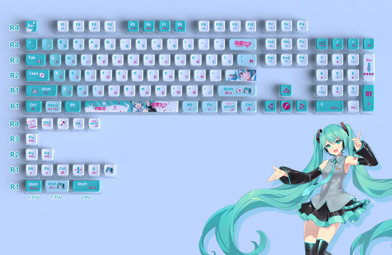 Hatsune Miku theme suit keycap, five side PBT keycap, anime game suit keycap