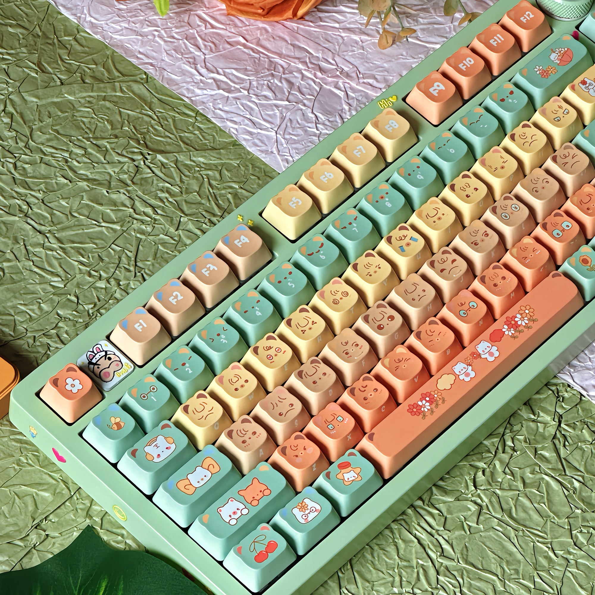Orange Bear, Bear Ear Key Cap PBT Mechanical Keyboard Key Cap Original PDA High Girl Cute Personalized Key Cap Set