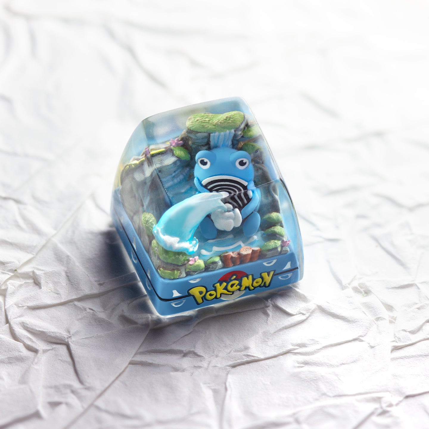 Pok é mon series,Poliwhirl, Crystal drops of glue material artisankeycaps, cute decorative keycaps