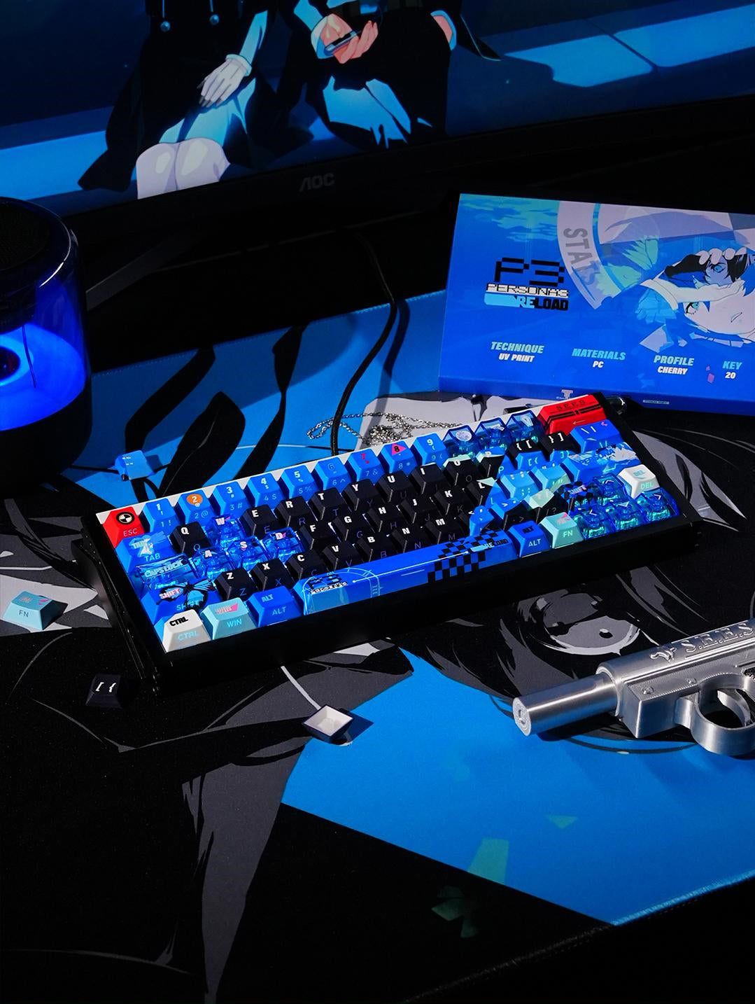 Persona P3R keycap pbt thermal sublimation blue nuclear power side transparent personalized keycap set