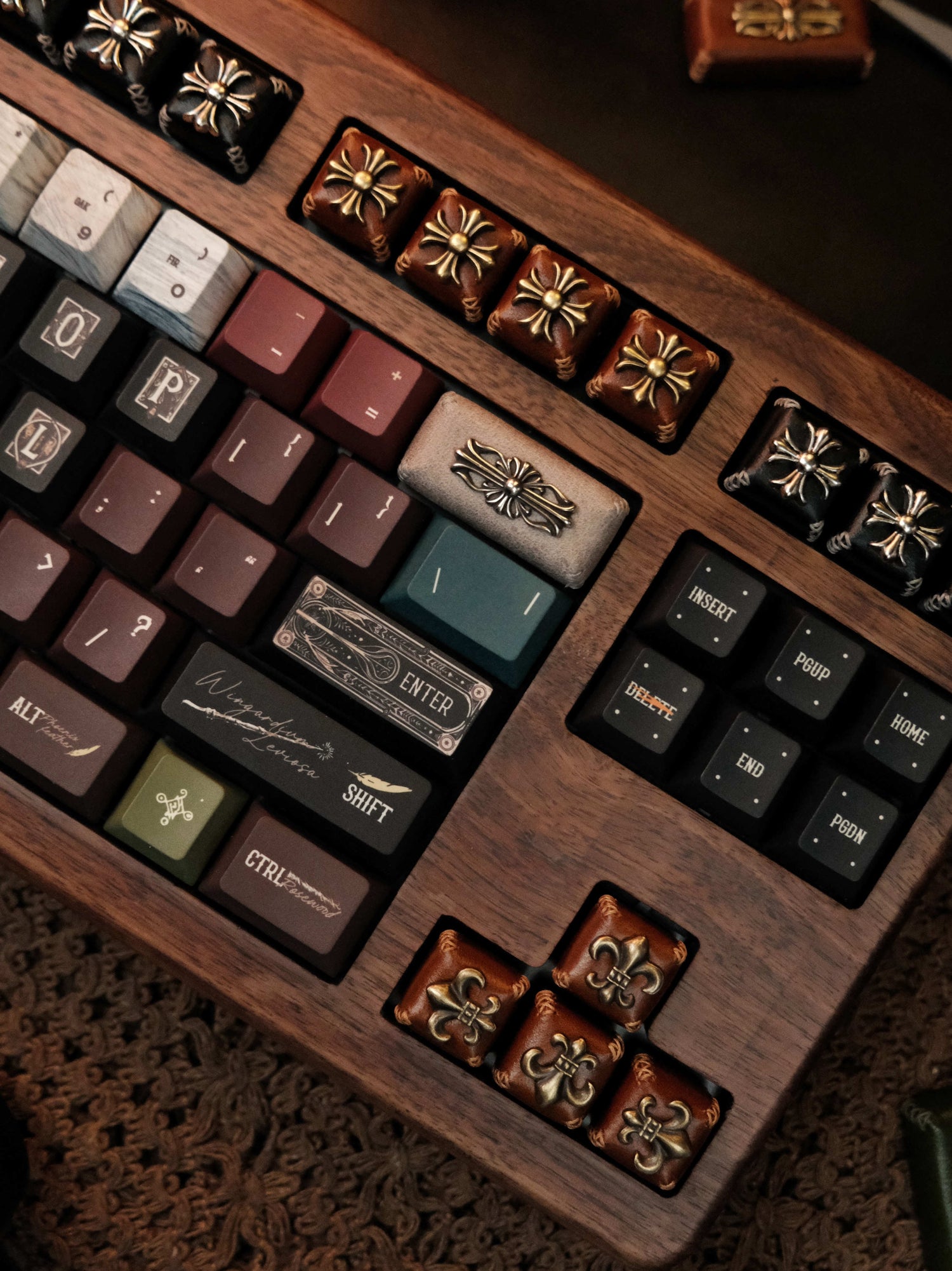 Leather sewing, resin base, Chrome Hearts, Retro style 2U backspace key personalized keycap, mechanical keyboard decorative keycap