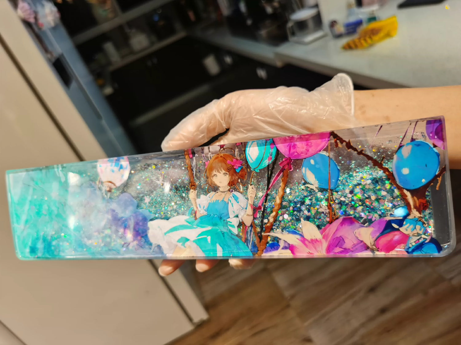 Magic Card Girl Sakura Flowing Sand Style, Keyboard Resin Hand Stand, Palm Stand, Keyboard Peripheral Accessories