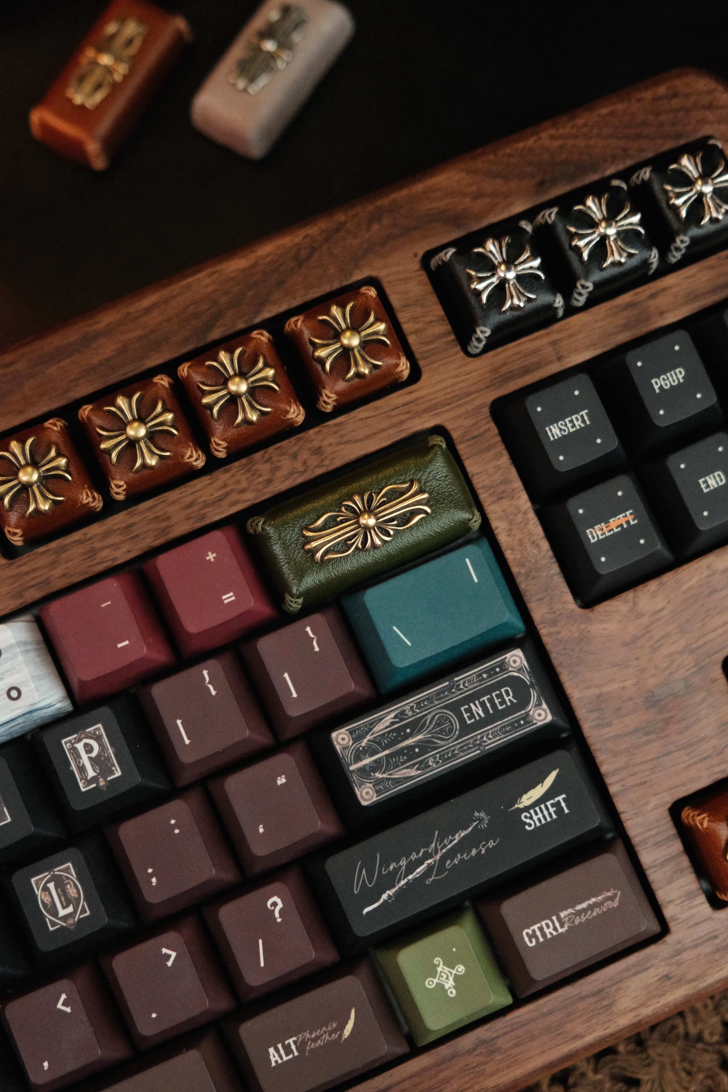 Leather sewing, resin base, Chrome Hearts, Retro style 2U backspace key personalized keycap, mechanical keyboard decorative keycap