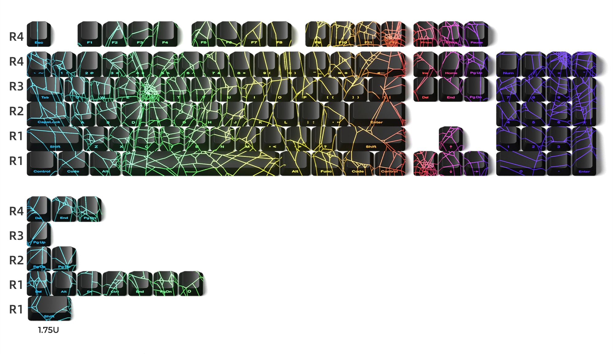 Translucent design spider web keycap side engraving translucent customized keycap IMD process kit keycap