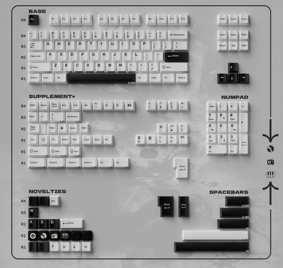 WOB Basic Black and White Theme Mechanical Keyboard Keycap Complete Set PBT Thermal Sublimation Original Factory Highly Personalized Keycap Set