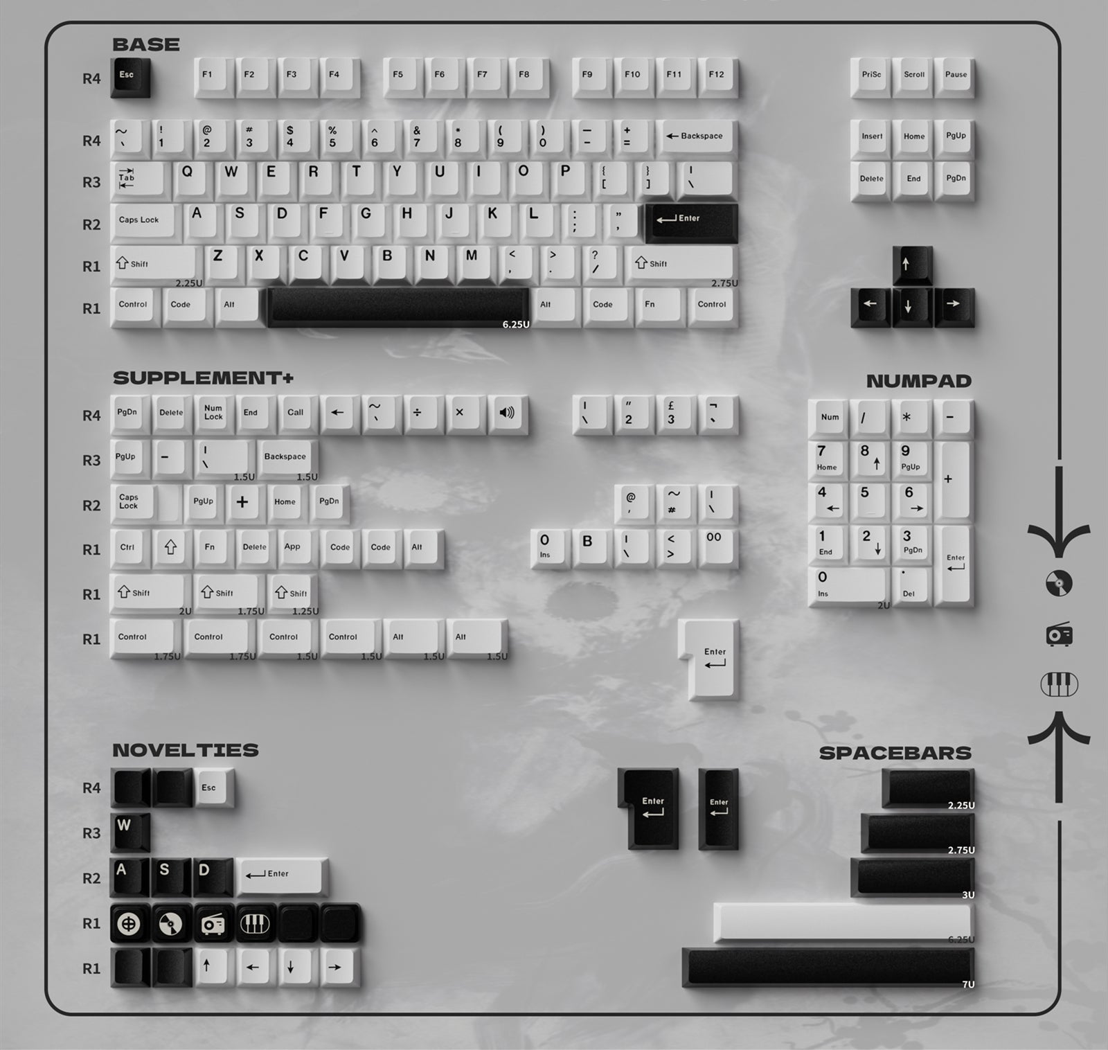 WOB Basic Black and White Theme Mechanical Keyboard Keycap Complete Set PBT Thermal Sublimation Original Factory Highly Personalized Keycap Set