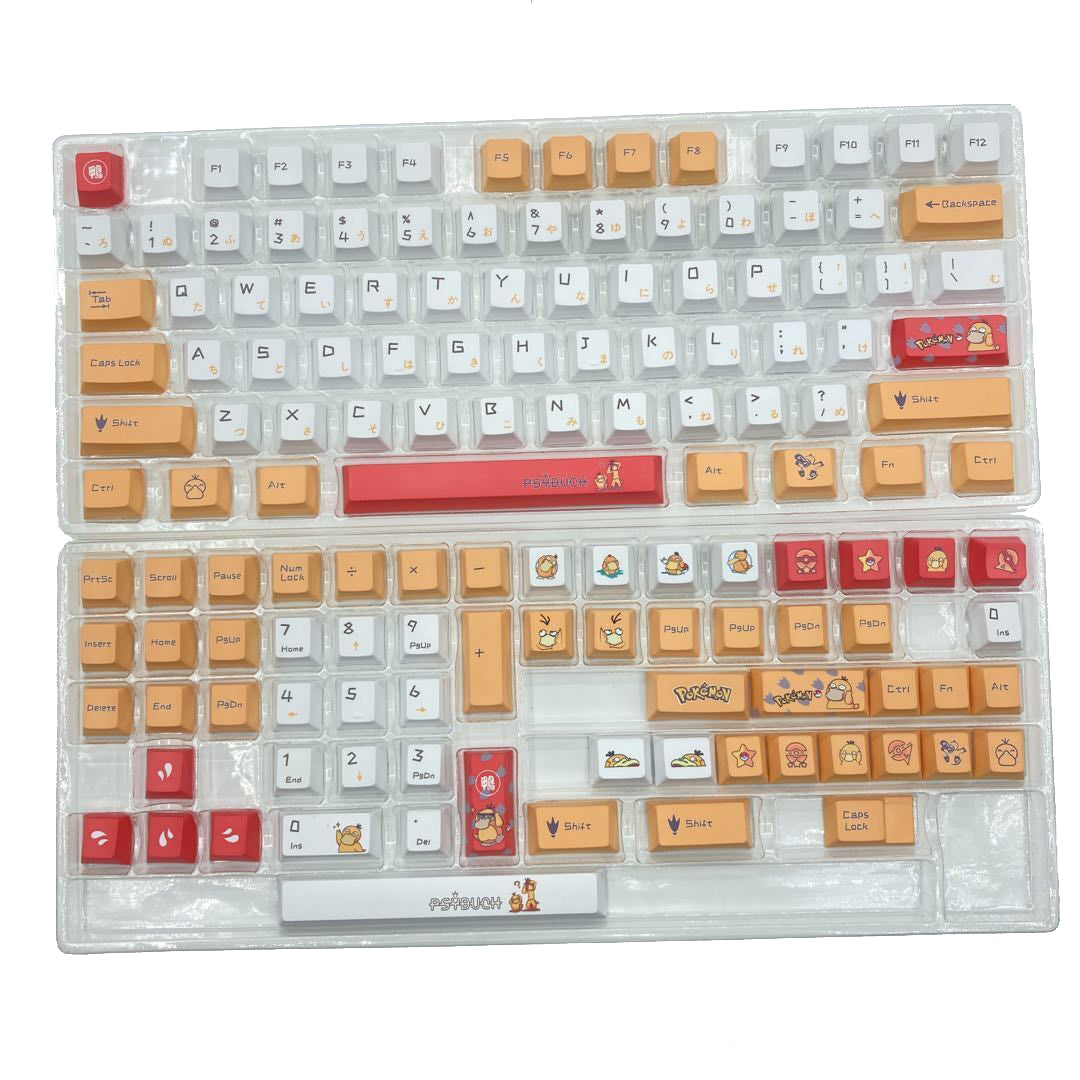 Pok é mon Psyduck Theme, PBT Material Five sided Heat Sublimation, Anime Game Series Personalized Set, Decorative Keycaps
