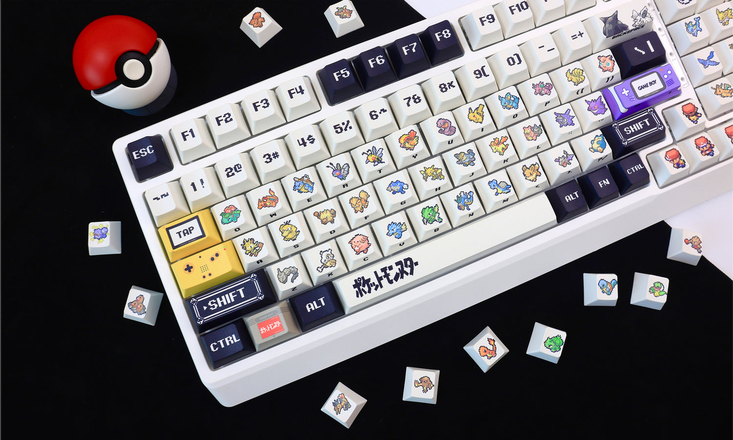 Pok é mon Theme Set Personalized Keycaps, Cute Pixel Style Mechanical Keyboard Cap PBT Five sided Heat Sublimation Original Factory Height
