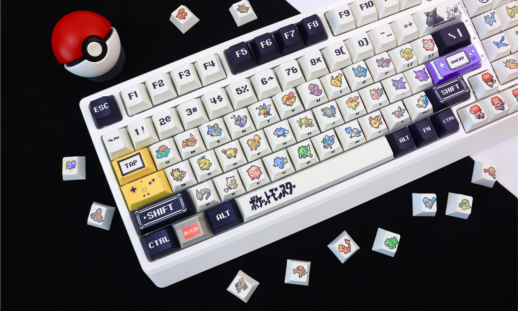 Pok é mon Theme Set Personalized Keycaps, Cute Pixel Style Mechanical Keyboard Cap PBT Five sided Heat Sublimation Original Factory Height