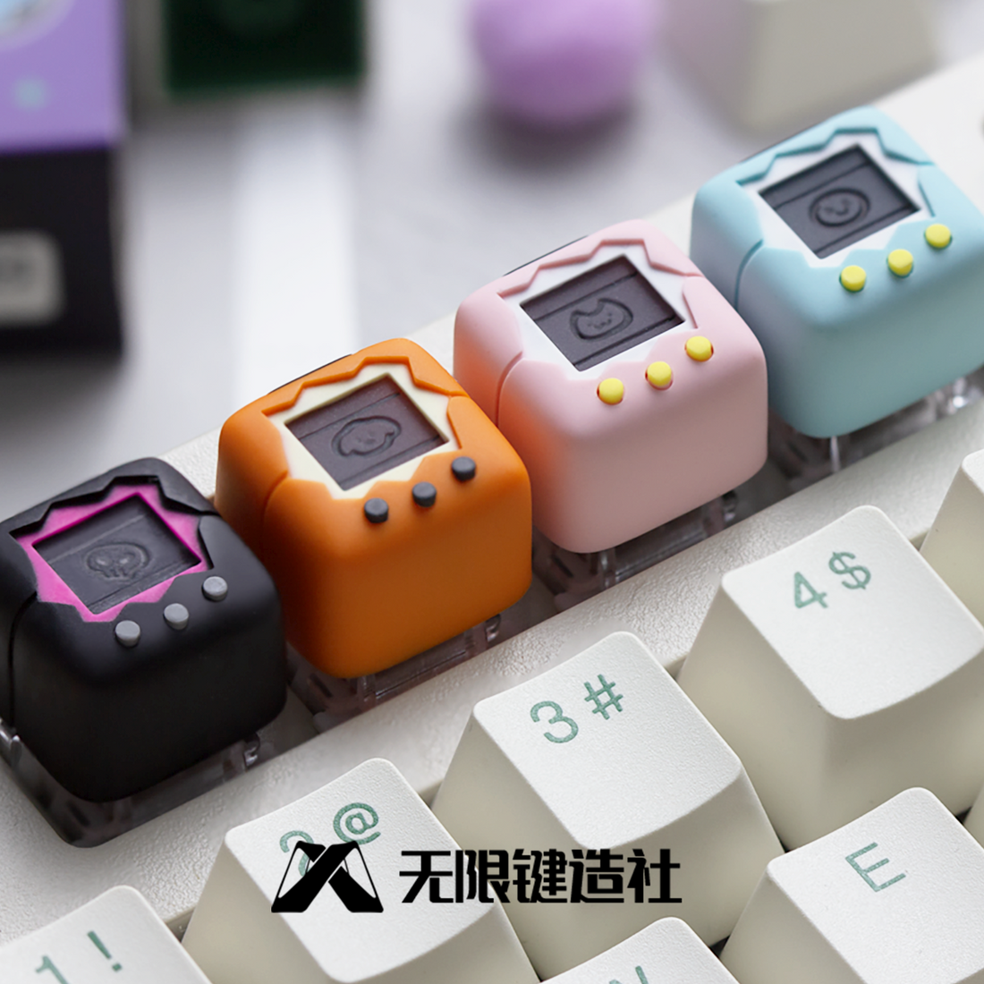 Electronic pet shaped personalized keycaps, multi-color resin molded handmade art keycaps, mechanical keyboard decorative keycaps