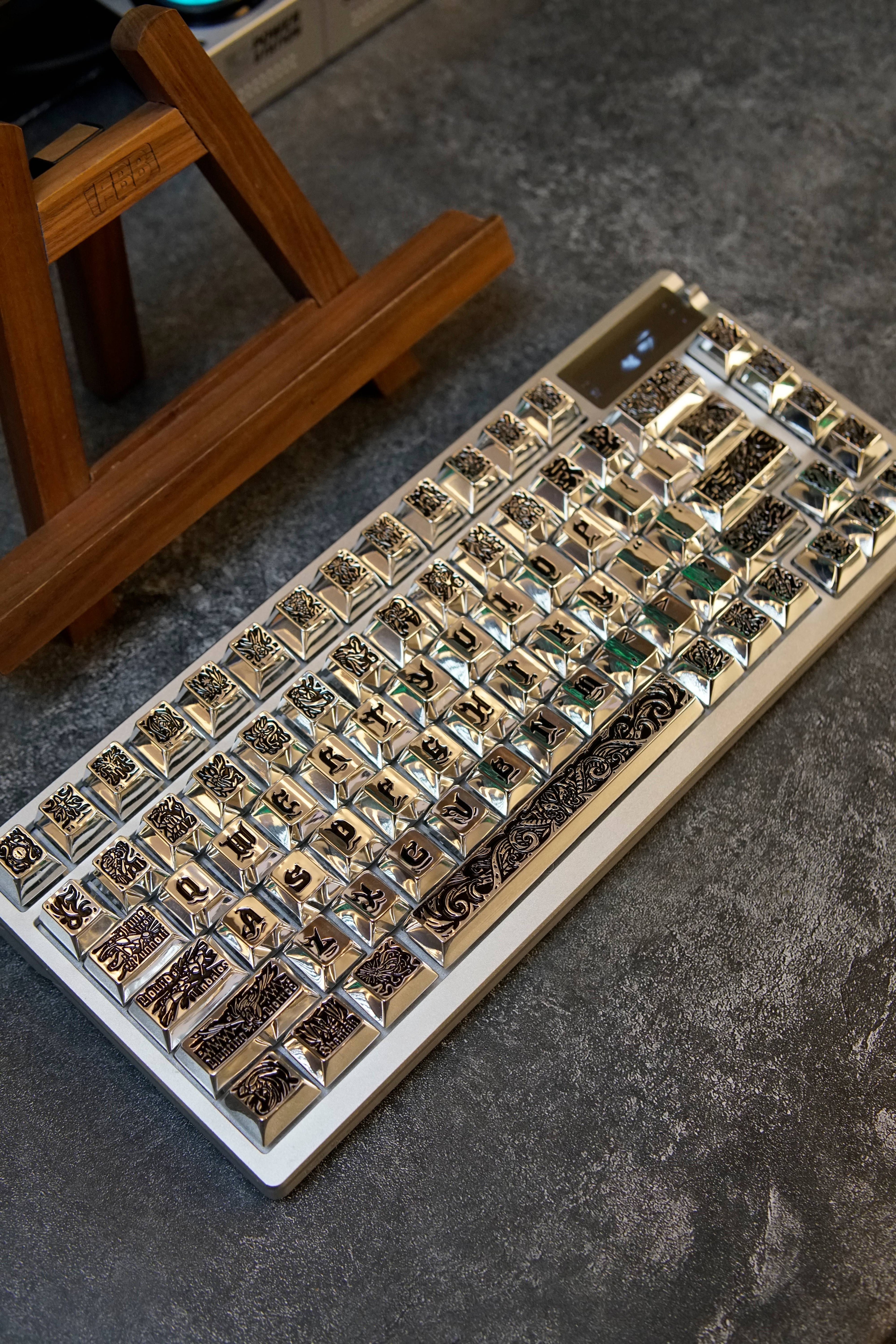Ancient God theme, metal keycap set, peripheral personalized keycap set(Silver version)