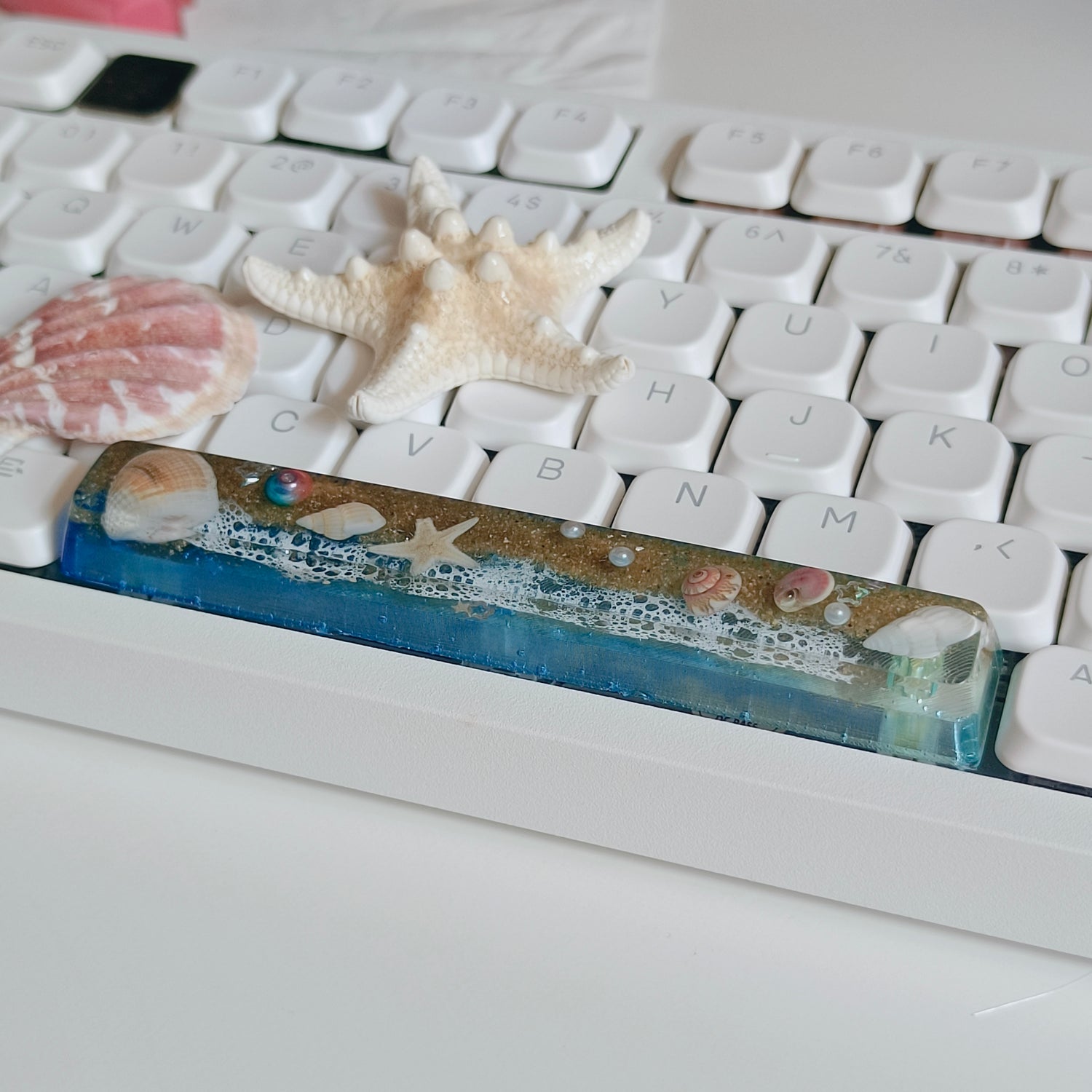 Seaside, Beach 6.25U Spacebar, Resin Personalized Keycaps, Ocean Art Keycaps Decorative Keycaps