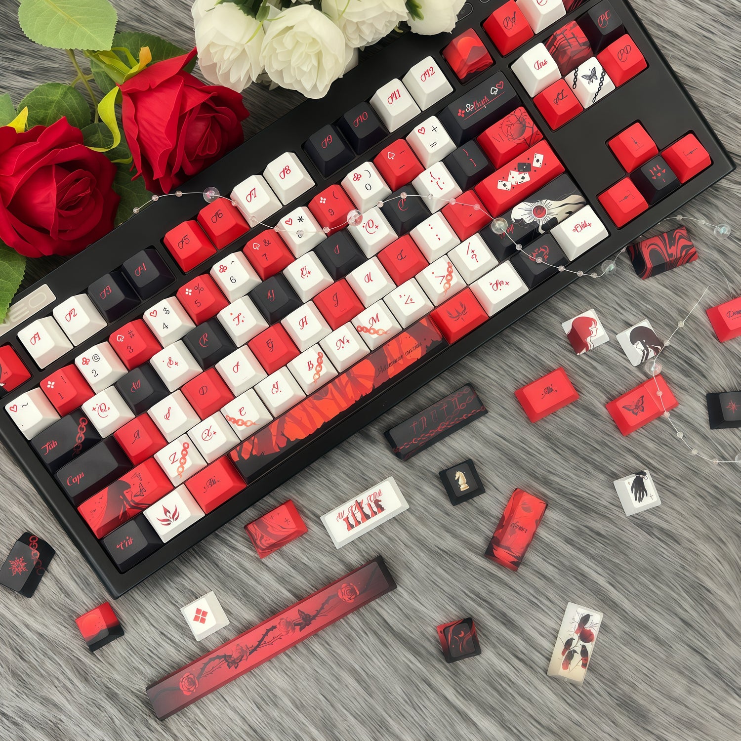 Double Girl Theme PBT Five sided Heat Sublimation Red and Black Personalized Keycap Set