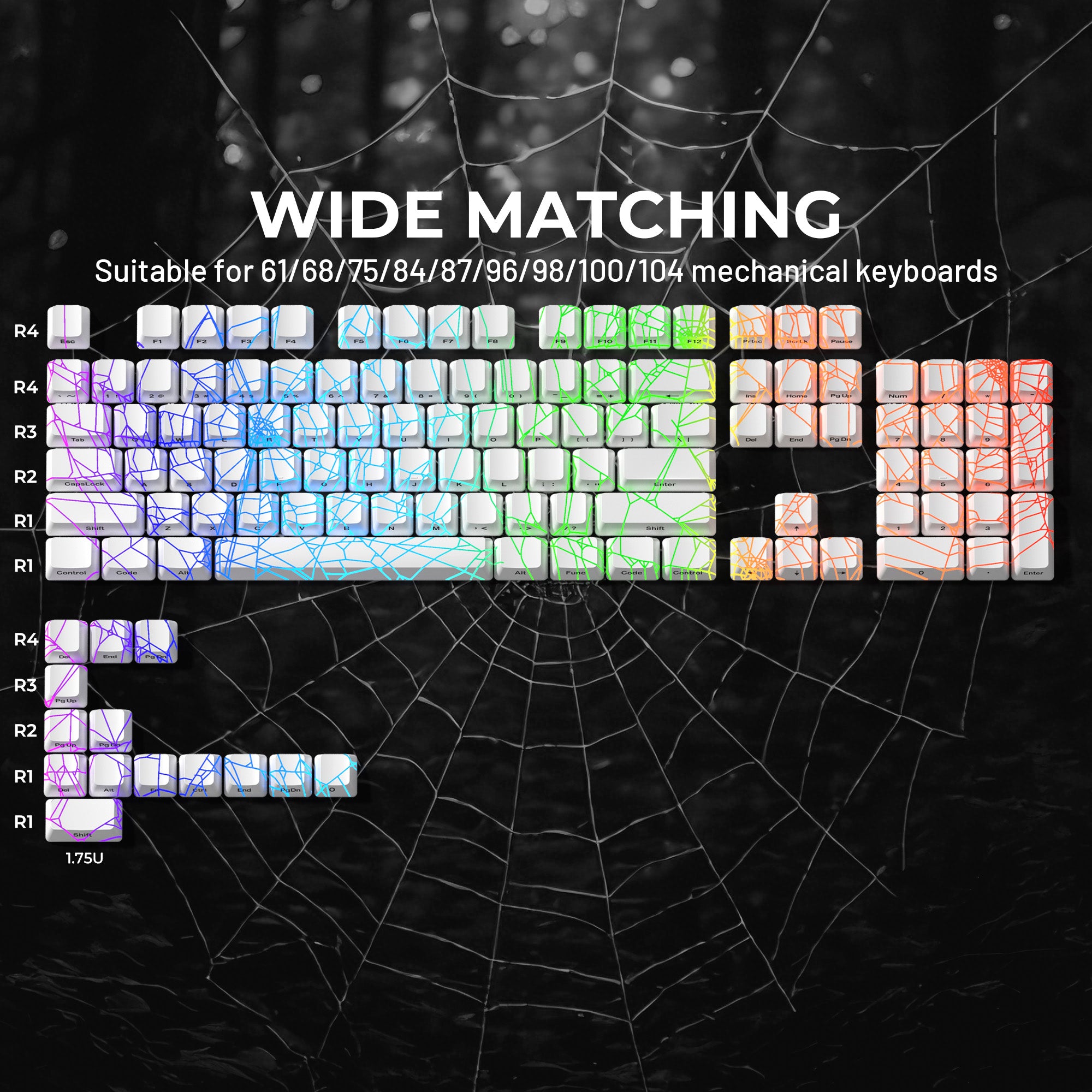 Translucent design spider web keycap side engraving translucent customized keycap IMD process kit keycap