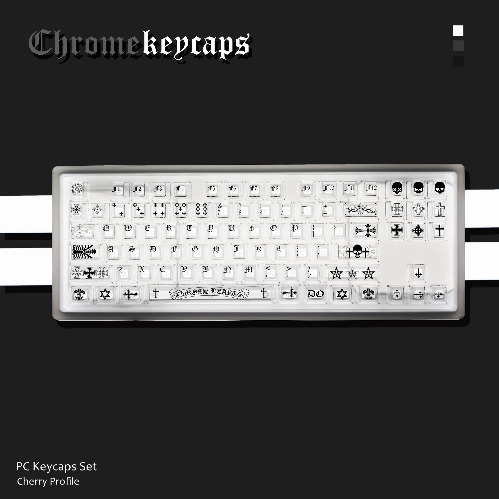 Chrome Hearts Crystal Jelly Keycaps, PC High Transparency Keycaps Transparent Theme Mechanical Keyboard Specific Keycaps, Fashion Trend Personalized Keycap Set