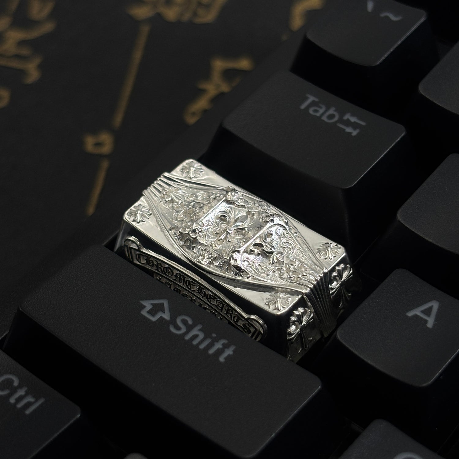 Chrome Hearts style, full keyboard key positions, 925 sterling silver custom trendy cultural keycaps, fashionable and personalized artistic decorative keycaps.
